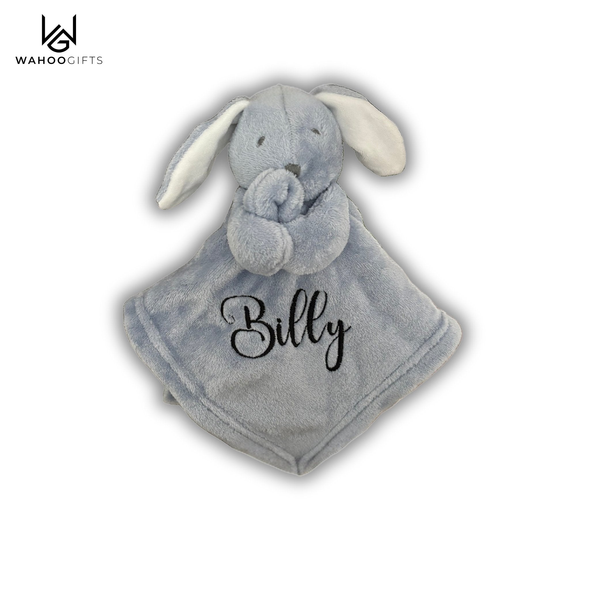 Personalised Baby Boy Comforter Dusky Blue Rabbit – WahooGifts