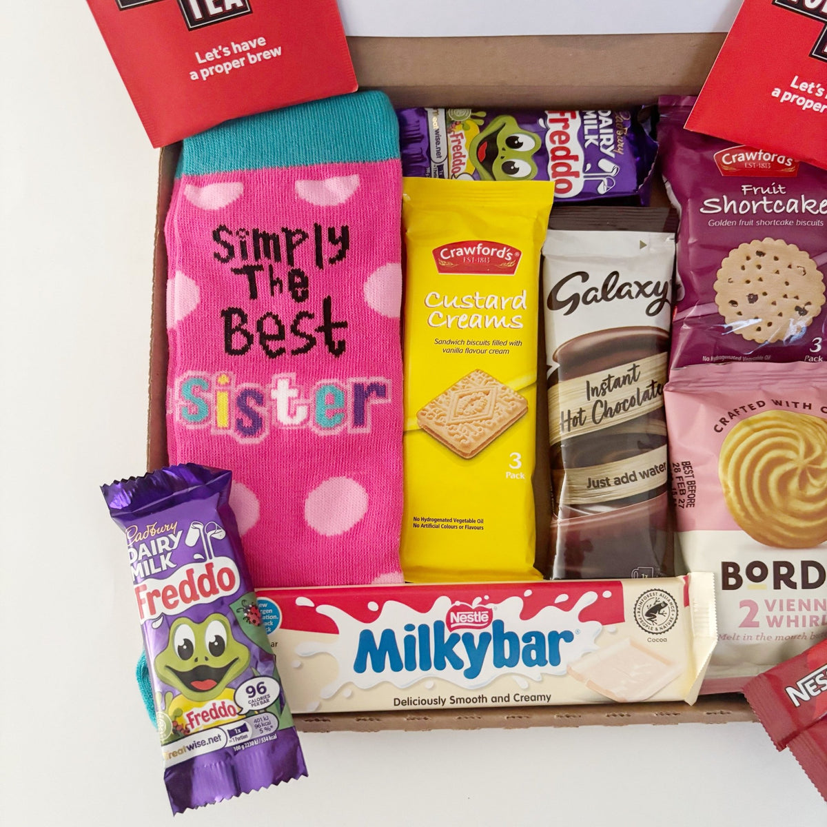 Birthday Gifts for Sister – Letterbox Hamper with Socks & Treats - WahooGifts