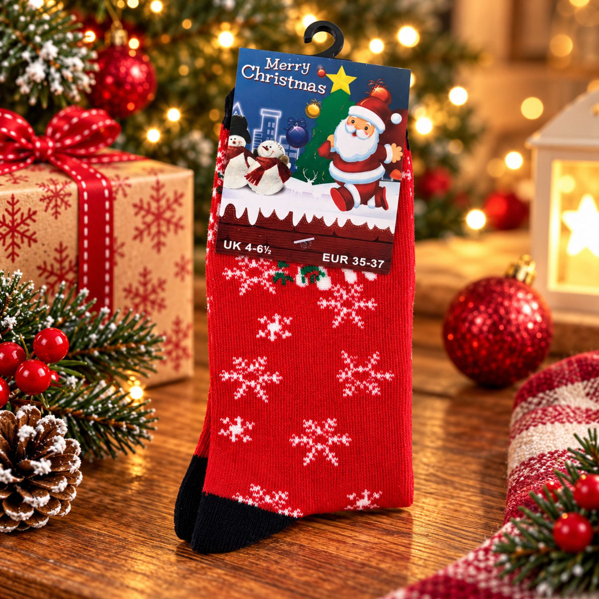 Christmas Novelty Socks – Red Snowflake Design – UK 4–6.5 - WahooGifts