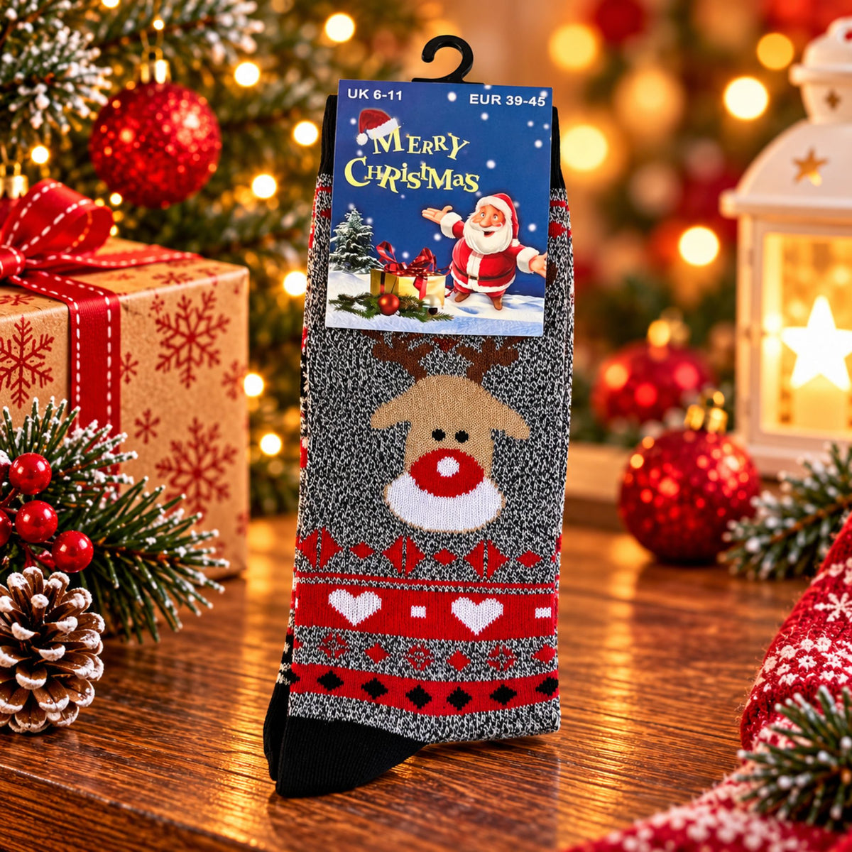 Christmas Novelty Socks – Rudolph Reindeer Design – UK 6–11 - WahooGifts