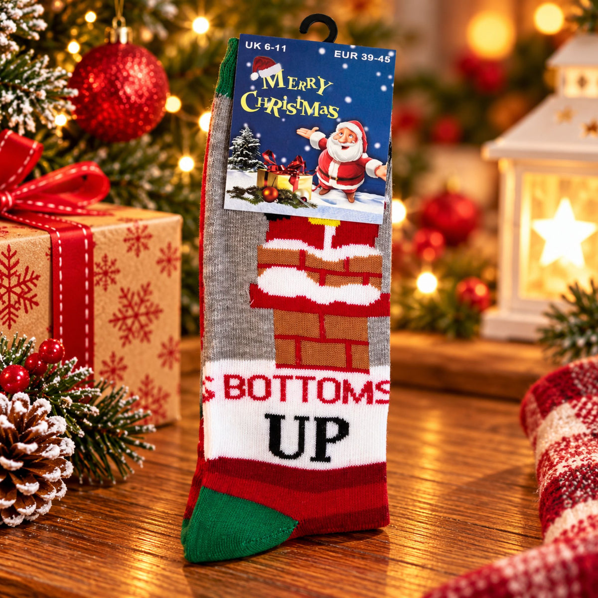 Christmas Novelty Socks – Santa Chimney Bottoms Up Design – UK 6–11 - WahooGifts