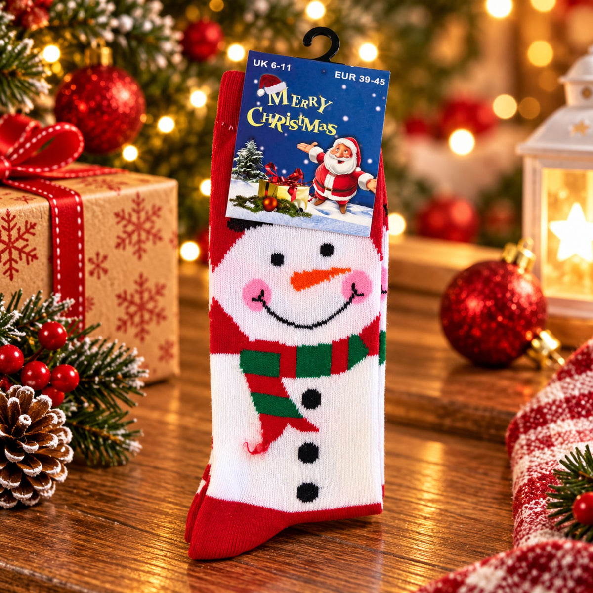 Christmas Novelty Socks – Smiling Snowman Design – UK 6–11 - WahooGifts