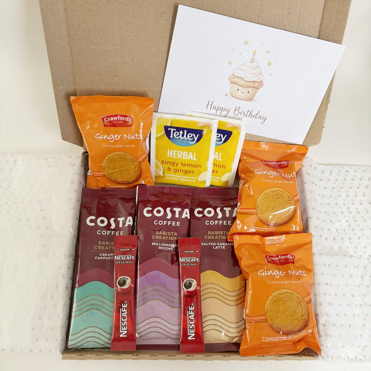 Coffee & Tea Gift Set – Letterbox Hamper with Ginger Biscuits - WahooGifts