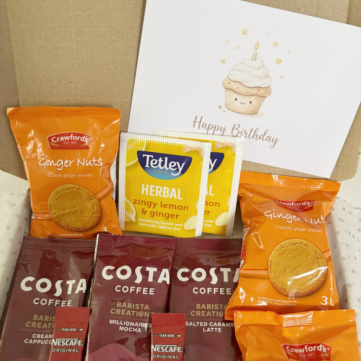 Coffee & Tea Gift Set – Letterbox Hamper with Ginger Biscuits - WahooGifts