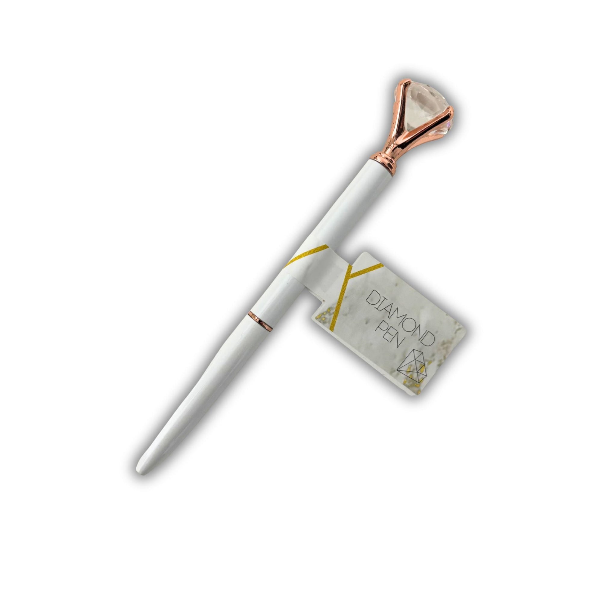 Diamond Topped Pen – White & Rose Gold Ballpoint - WahooGifts