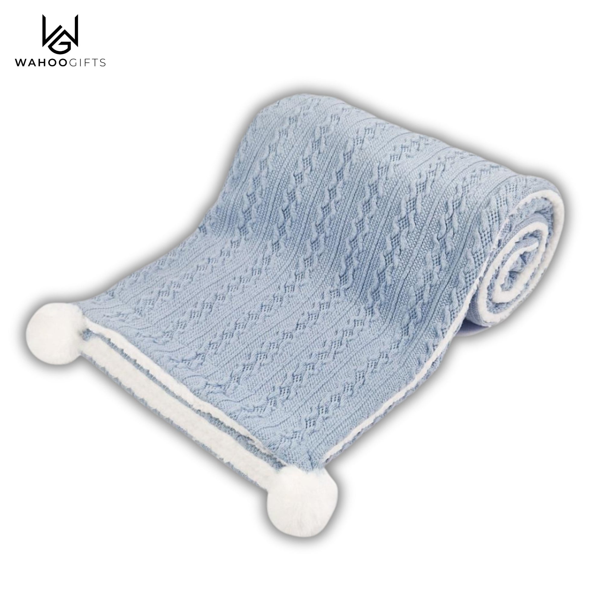 Dusky Blue Cable Knit Baby Blanket - WahooGifts