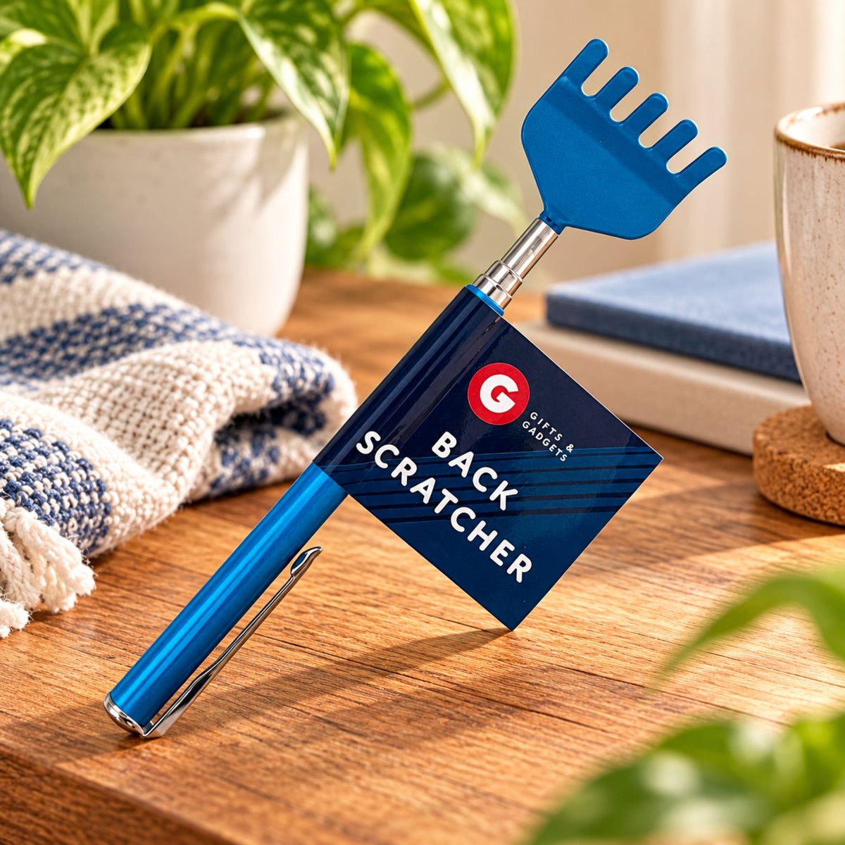 Extendable Back Scratcher – Blue Telescopic Gadget - WahooGifts