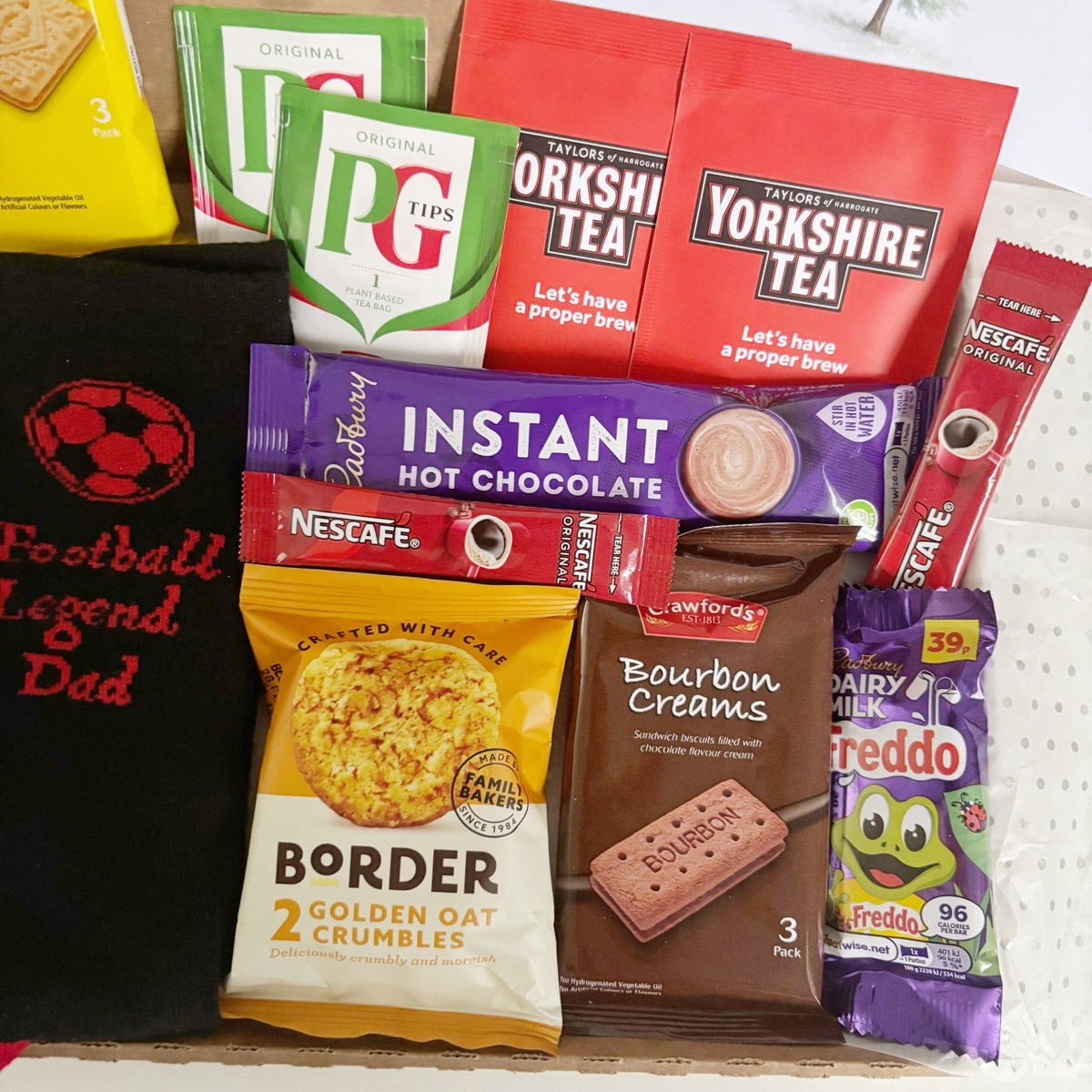 Football Gift for Dad – Socks, Hot Chocolate & Biscuit Letterbox Hamper - WahooGifts