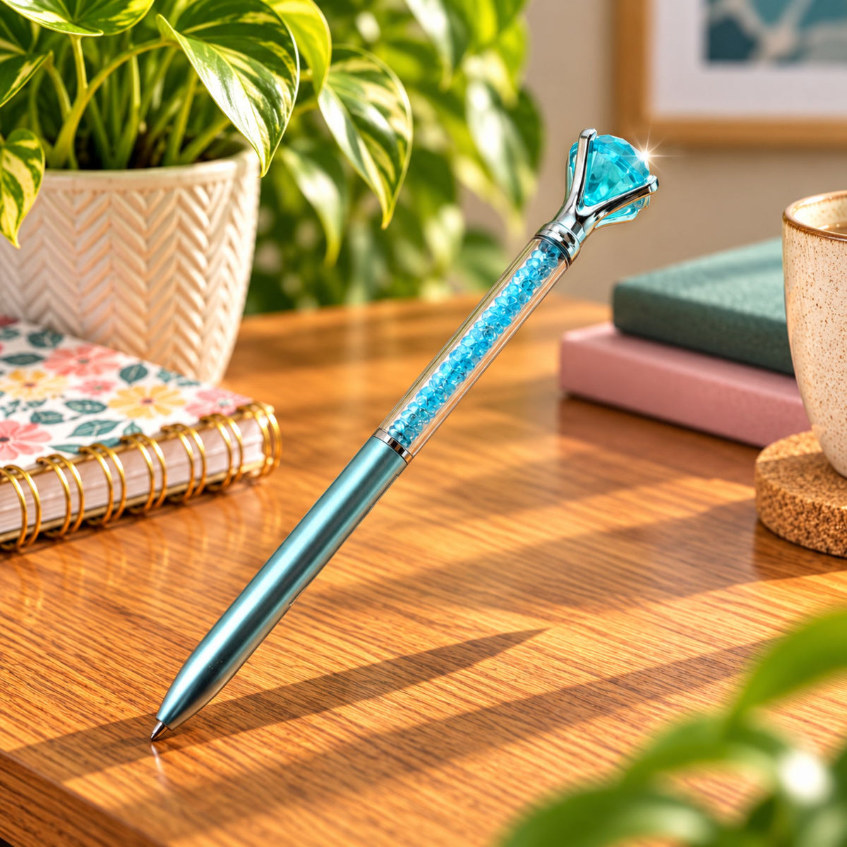 Gem Stone Pen – Aqua Crystal Diamond Ballpoint - WahooGifts