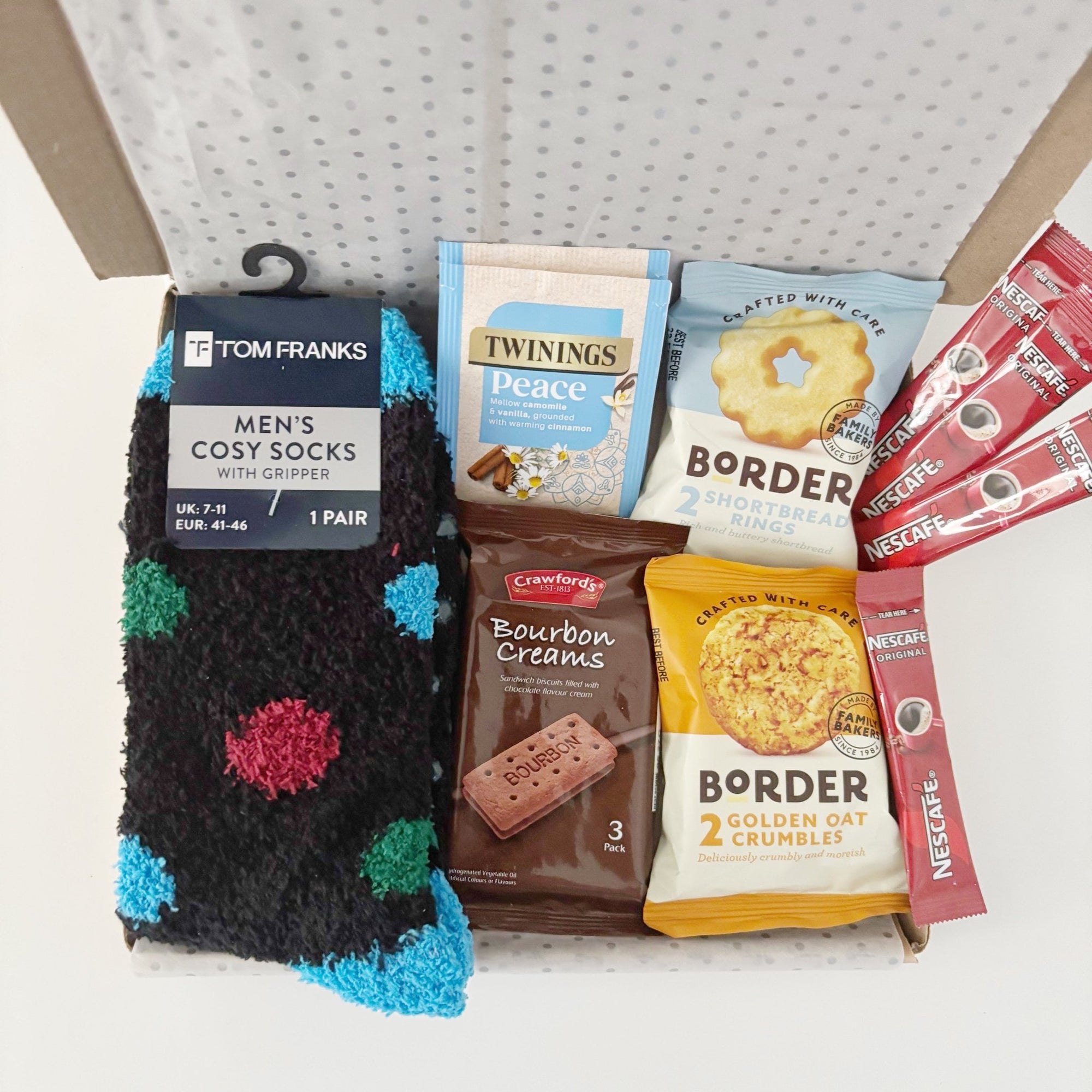 Hampers for Men – Letterbox Gift Box with Socks, Tea & Treats - WahooGifts