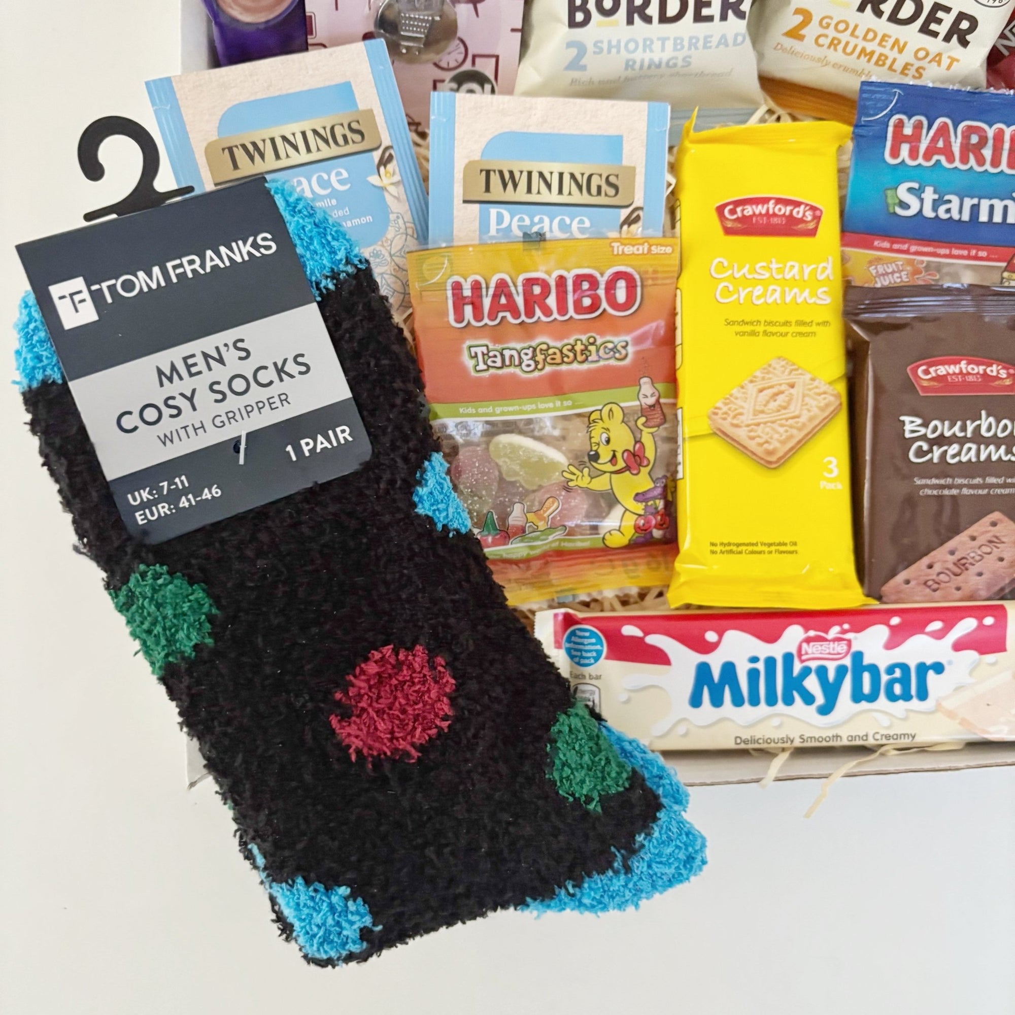 Hampers for Men – Letterbox Gift Box with Socks, Tea & Treats - WahooGifts