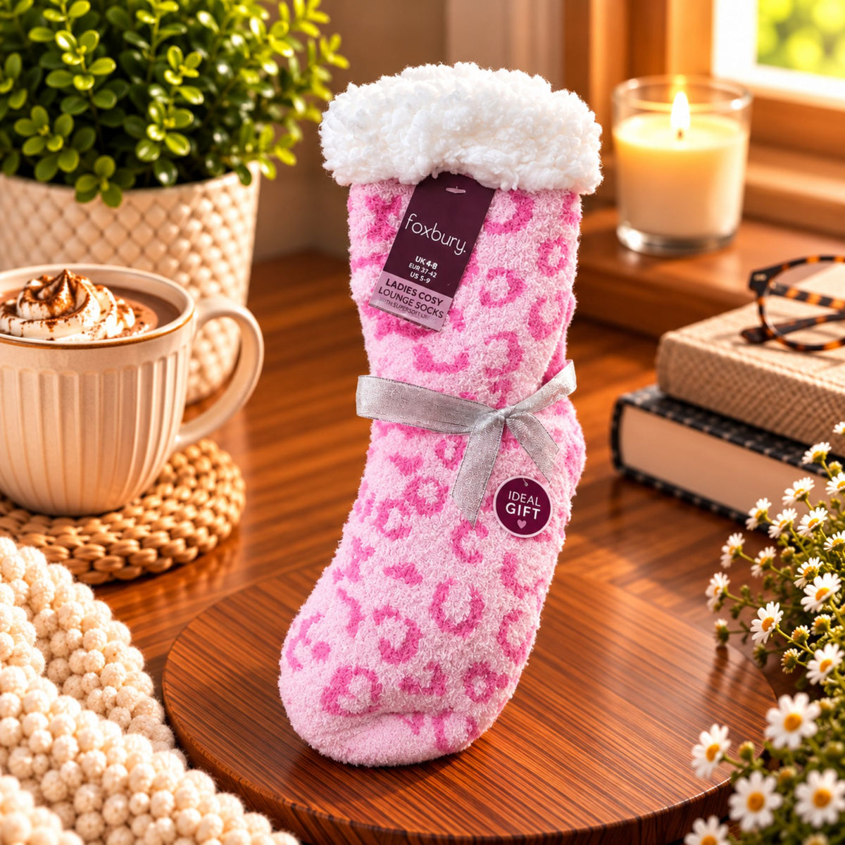 Ladies 1 Pair Animal Print Cosy Slipper Fluffy Socks - WahooGifts