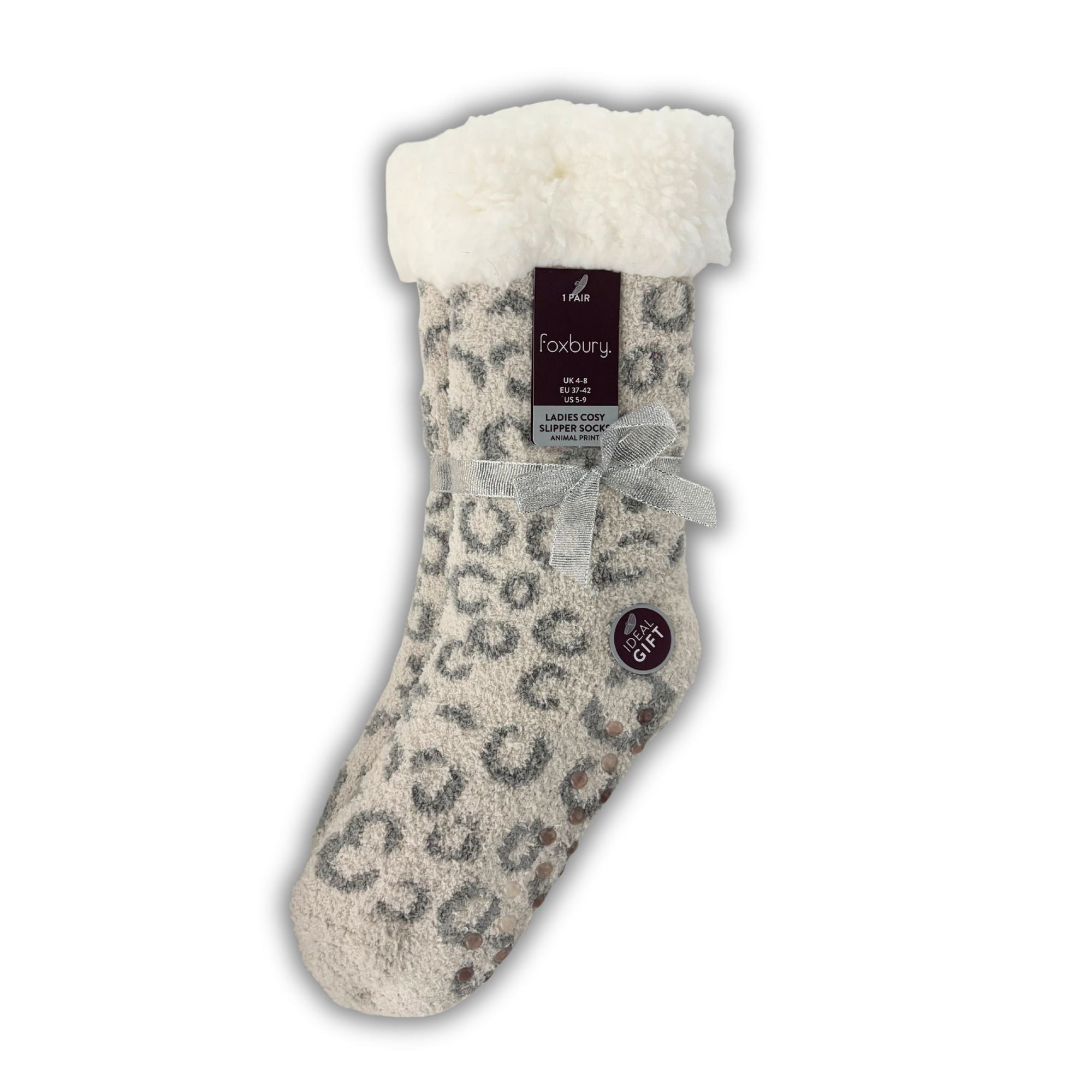 Ladies Cosy Slipper Socks – Leopard Print Soft Fleece Lined - WahooGifts