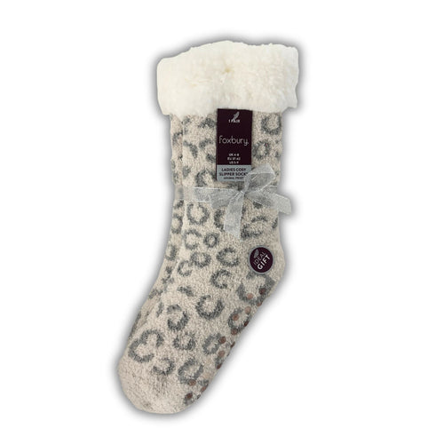 Ladies Cosy Slipper Socks – Leopard Print Soft Fleece Lined