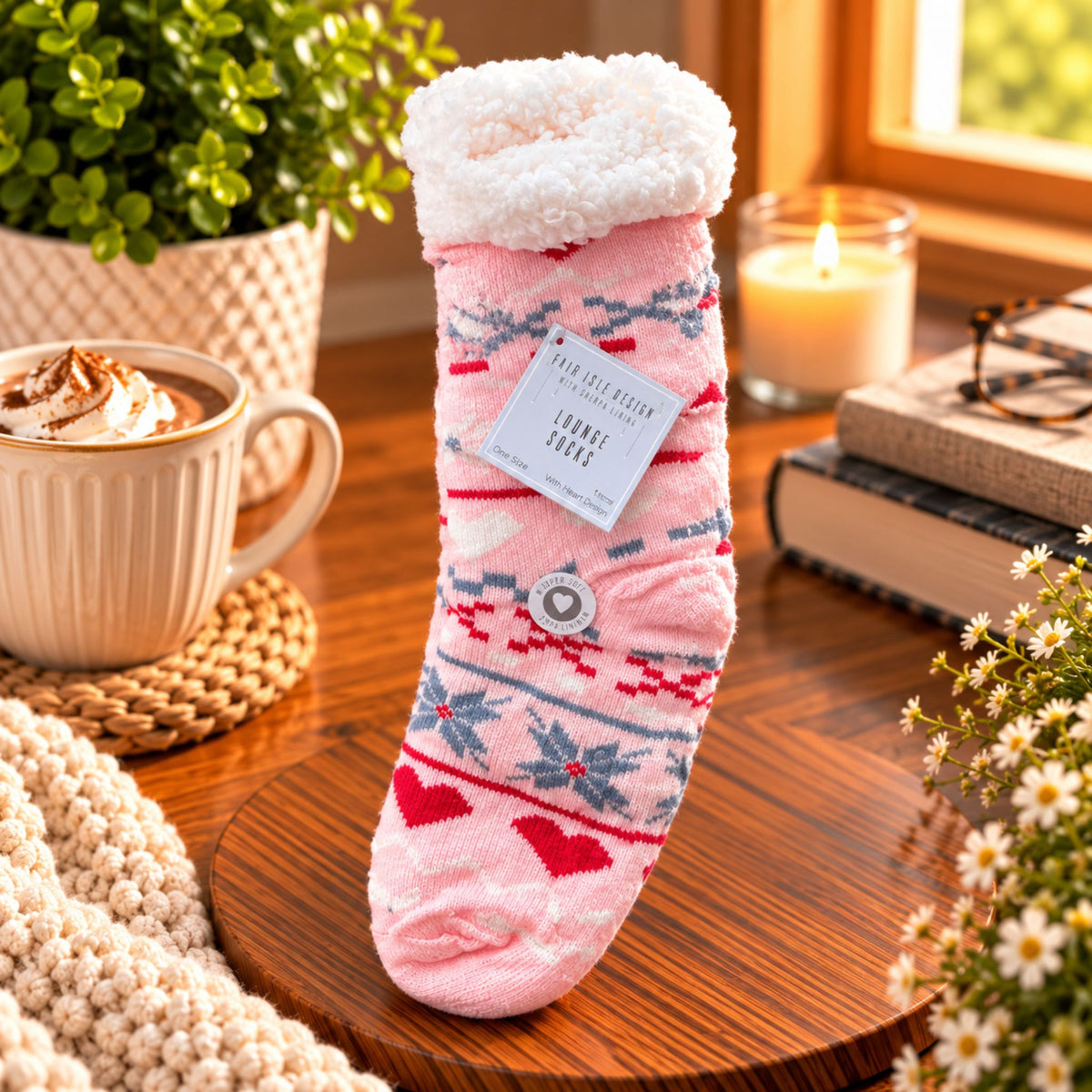 Ladies Fairisle Slipper Fluffy Socks with Lining - WahooGifts