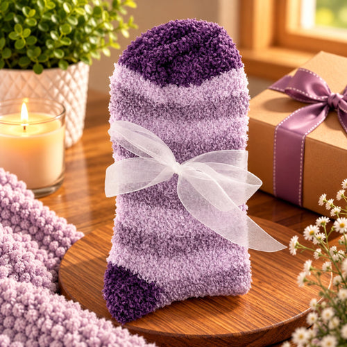 Ladies Fluffy Cosy Socks – Lilac & Purple Gift Set