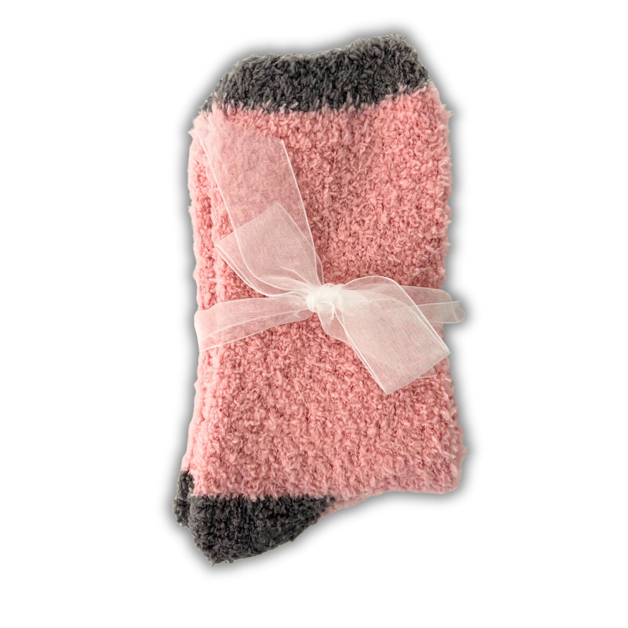 Ladies Fluffy Cosy Socks – Pink with Grey Trim Gift Set - WahooGifts