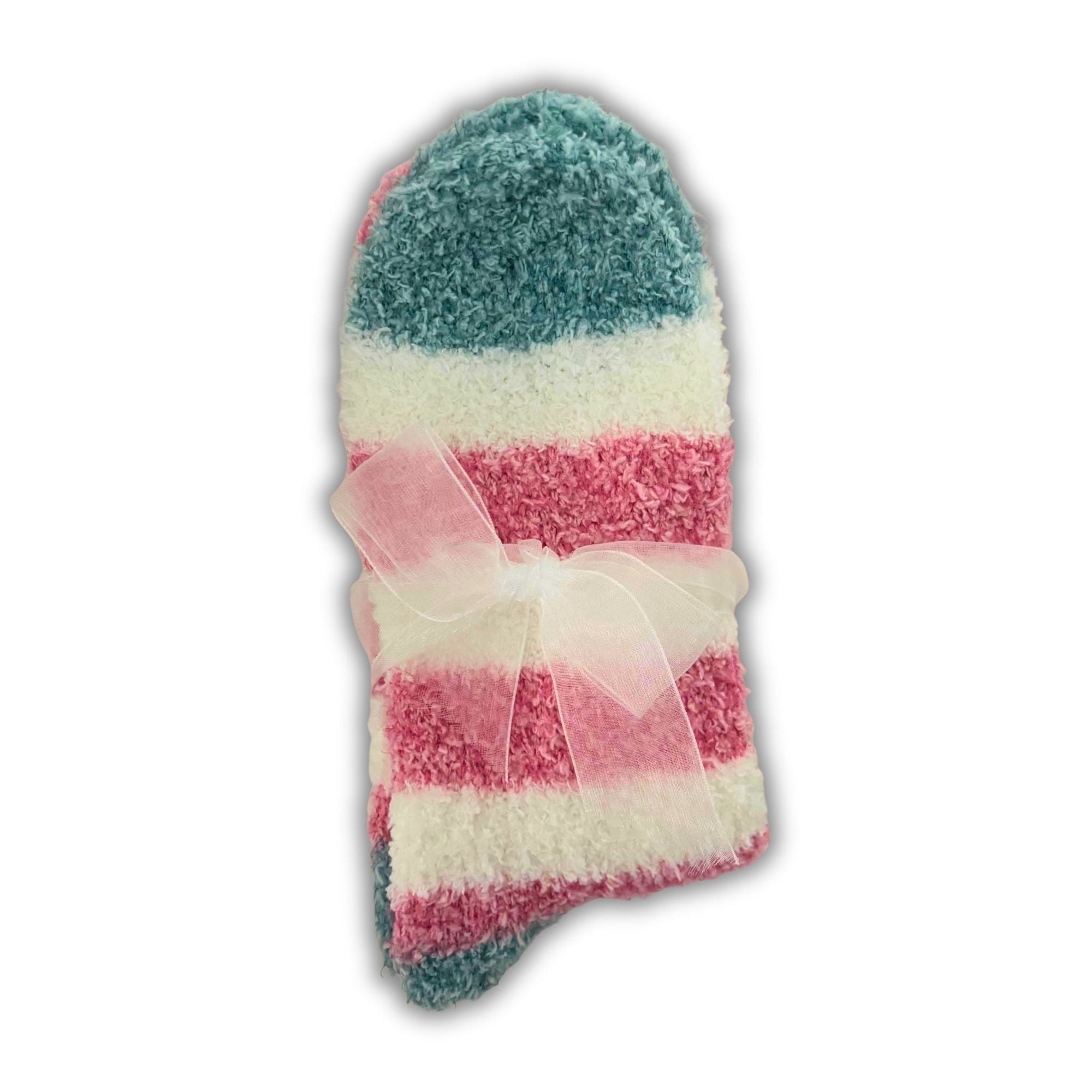 Ladies Fluffy Socks – Pink, Cream & Teal Striped Cosy Gift - WahooGifts