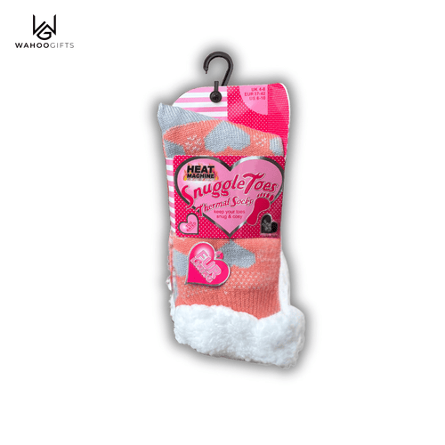 Ladies Heat Machine Snuggle Toes Heart Print Fluffy Socks - Orange