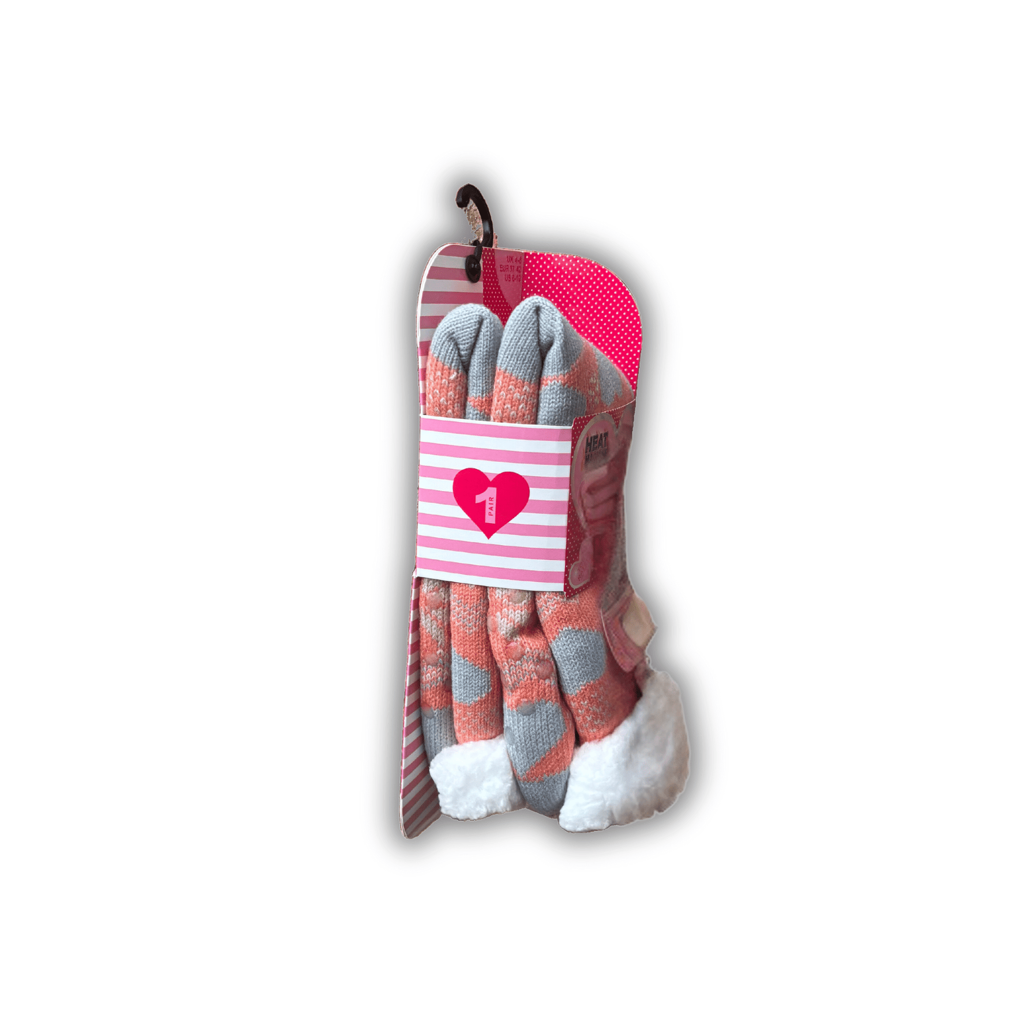 Ladies Heat Machine Snuggle Toes Heart Print Fluffy Socks - Orange - WahooGifts