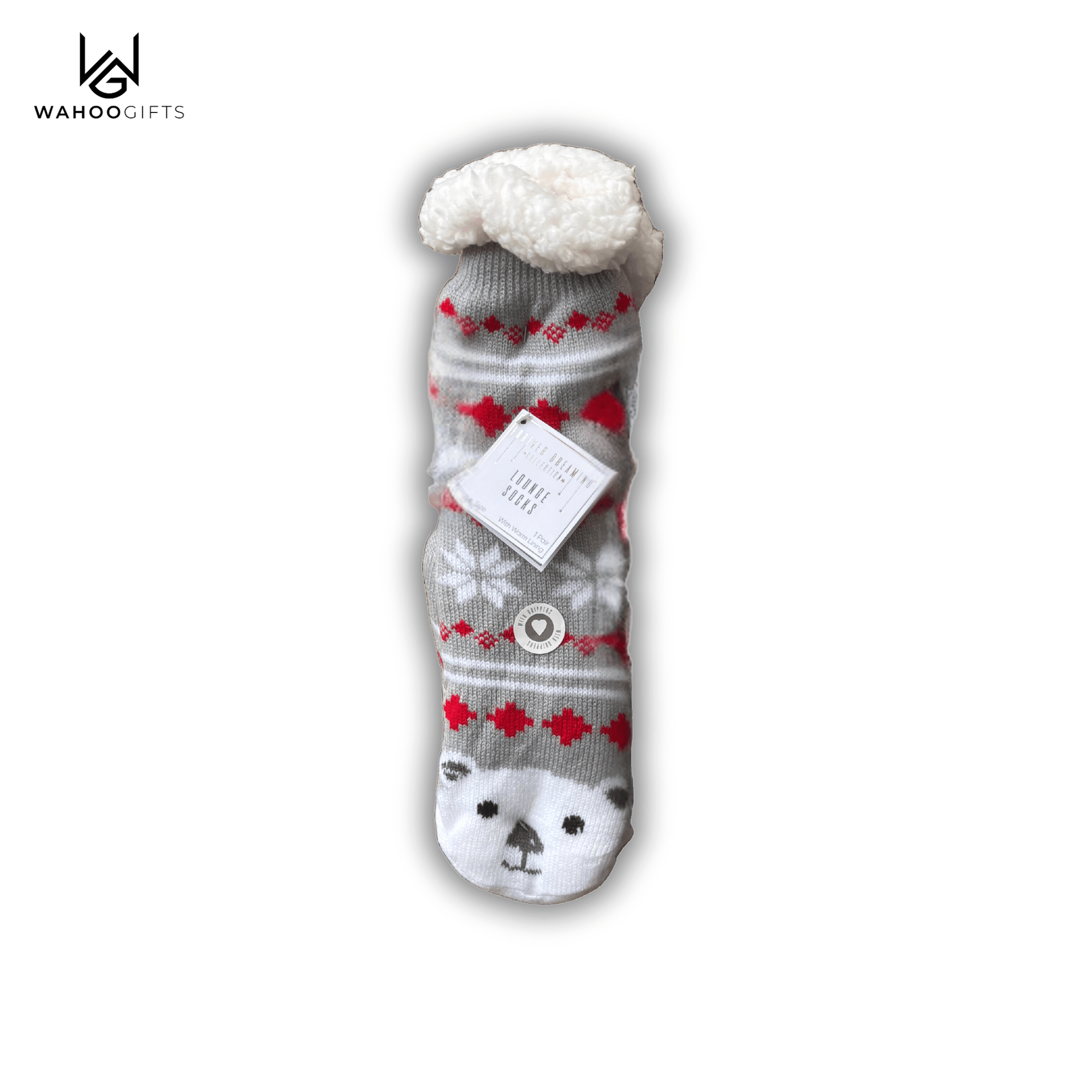 Ladies Polar Bear Slipper Fluffy Socks with Lining - WahooGifts