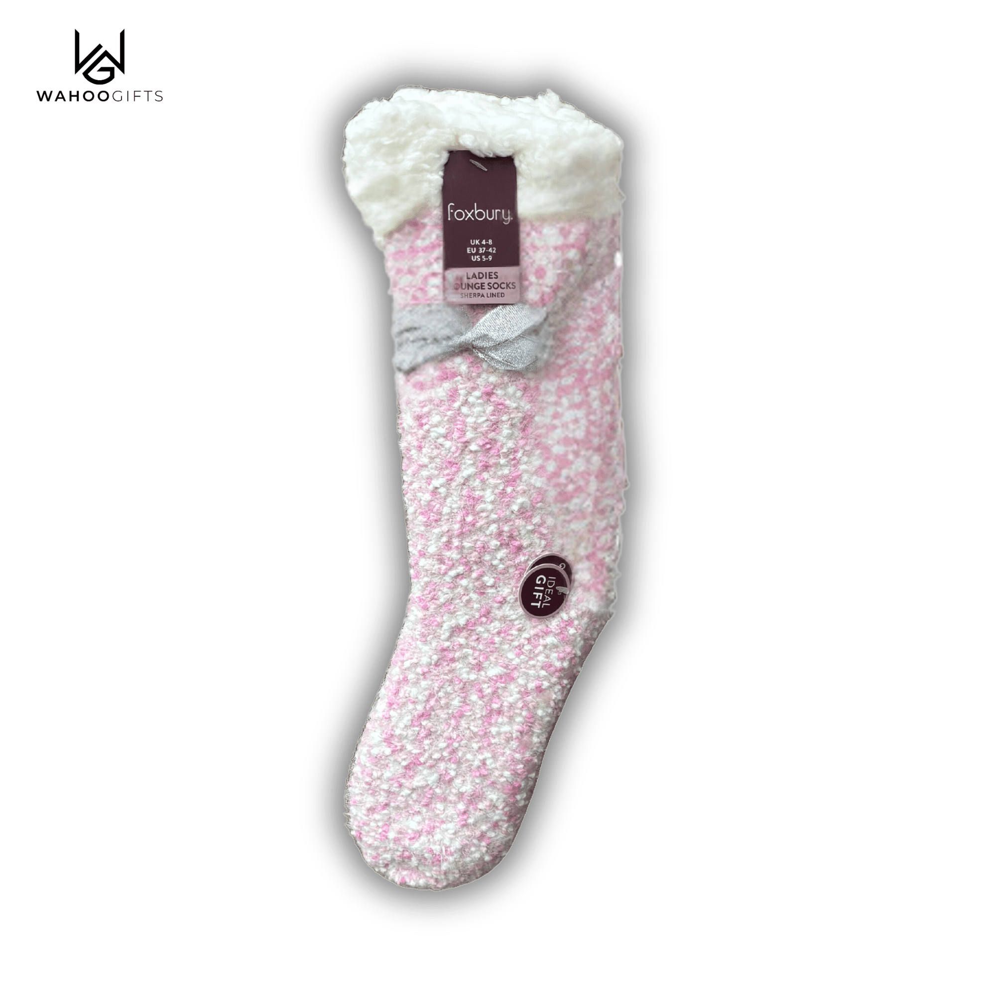 Ladies Popcorn Lounge Fluffy Socks With Pom Poms + Sherpa Lining - Pink - WahooGifts