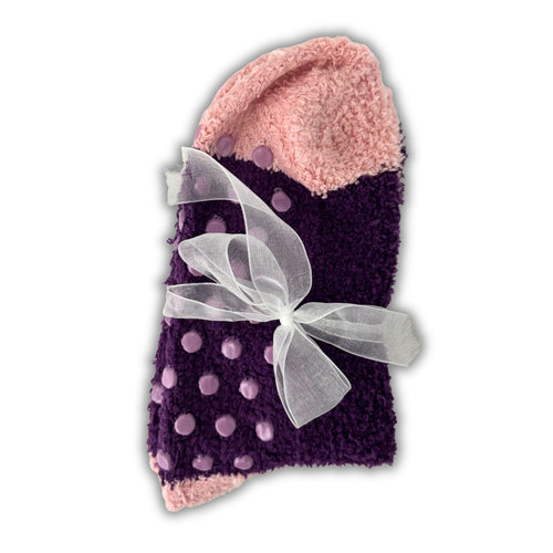 Luxury Fluffy Grip Socks – Purple & Pink