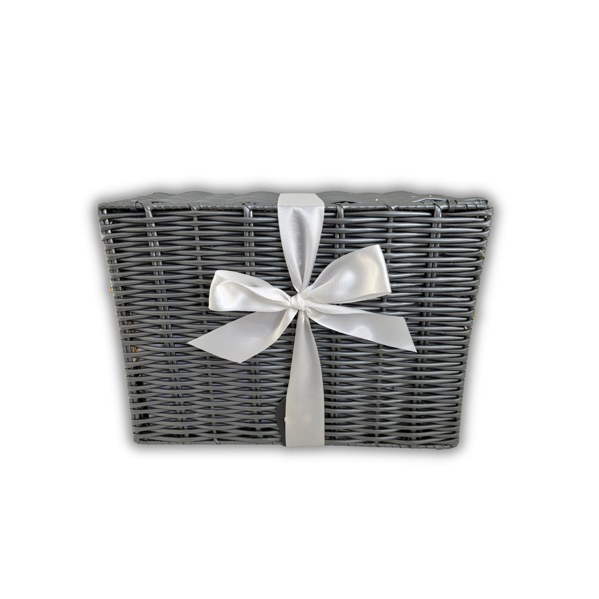Luxury Grey Wicker Effect Gift Hamper Basket with Satin Ribbon - WahooGifts