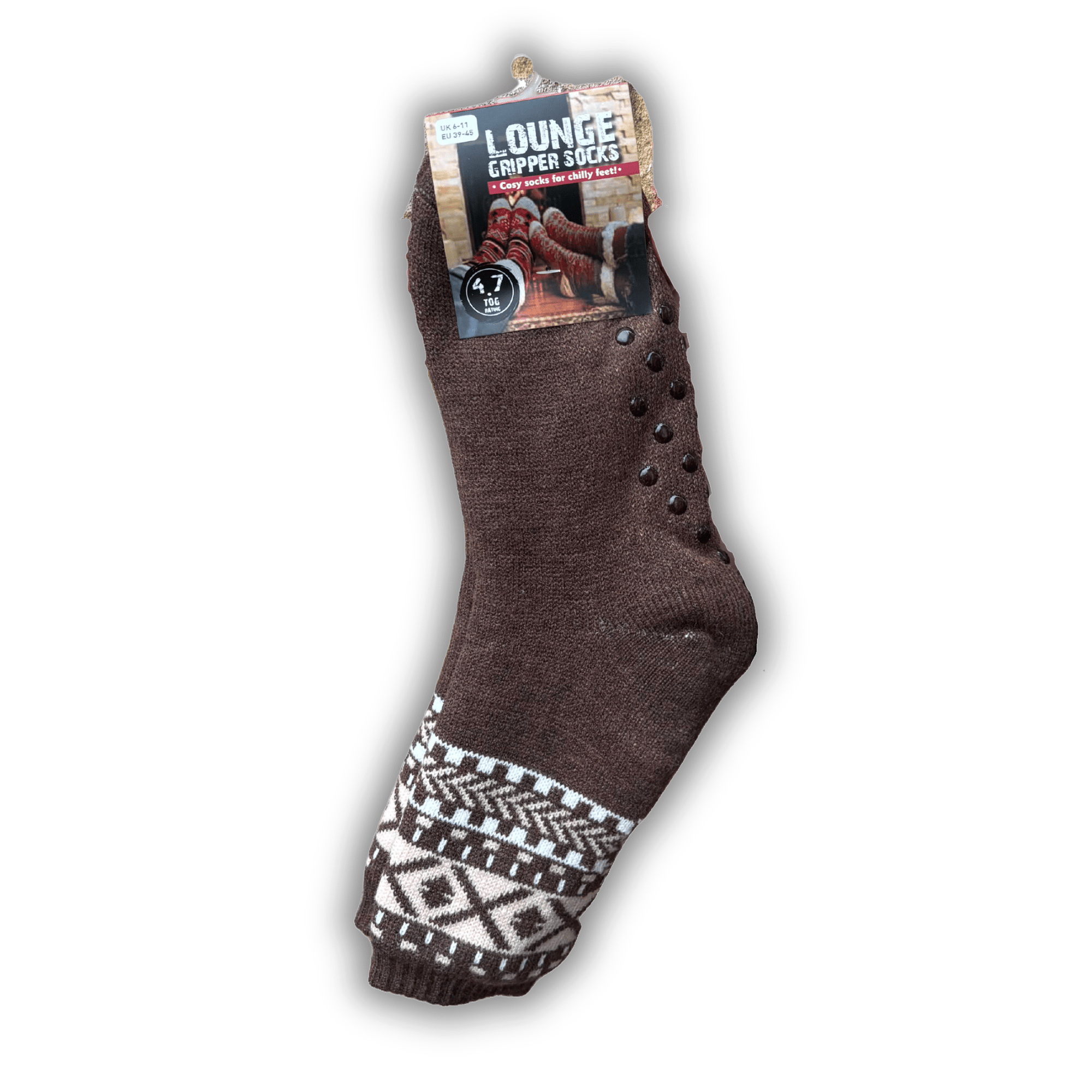 Mens 4.7 Tog Rated Lounge Fluffy Socks With Gripper Sole Aztec - Brown - WahooGifts