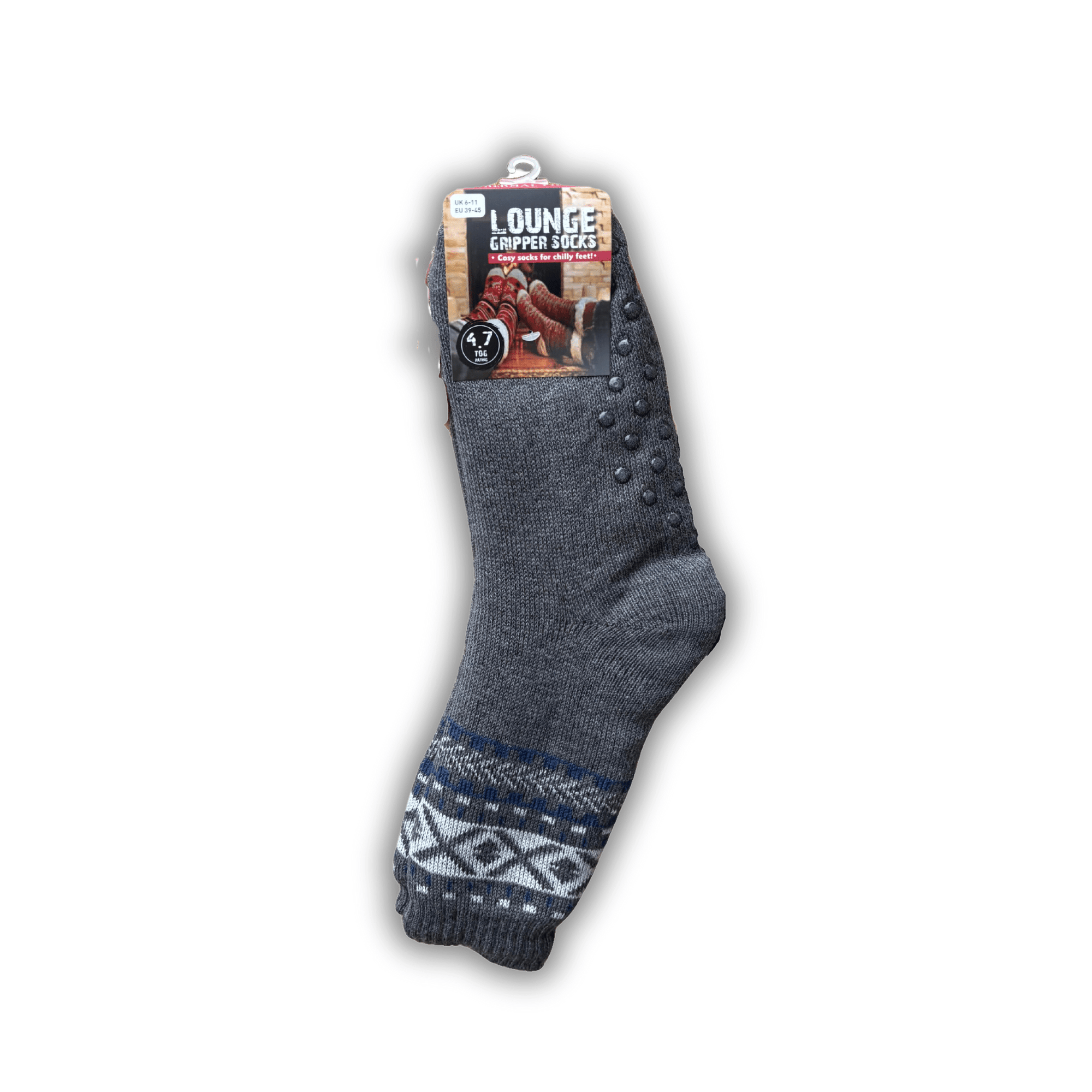 Mens 4.7 Tog Rated Lounge Fluffy Socks With Gripper Sole Aztec - Grey - WahooGifts