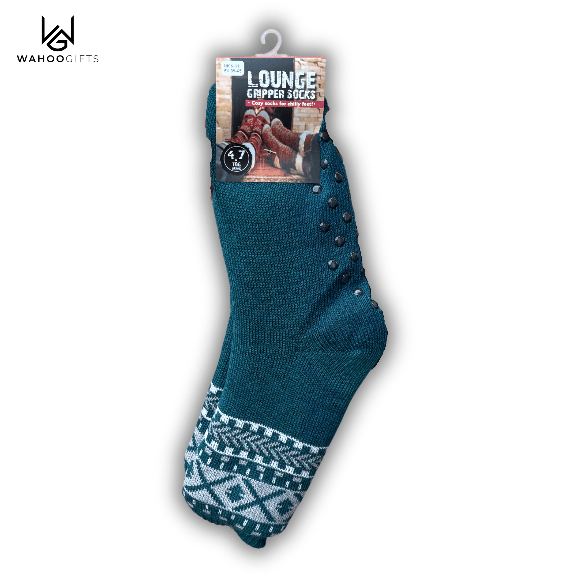 Mens 4.7 Tog Rated Lounge Fluffy Socks With Gripper Sole Aztec - Teal - WahooGifts