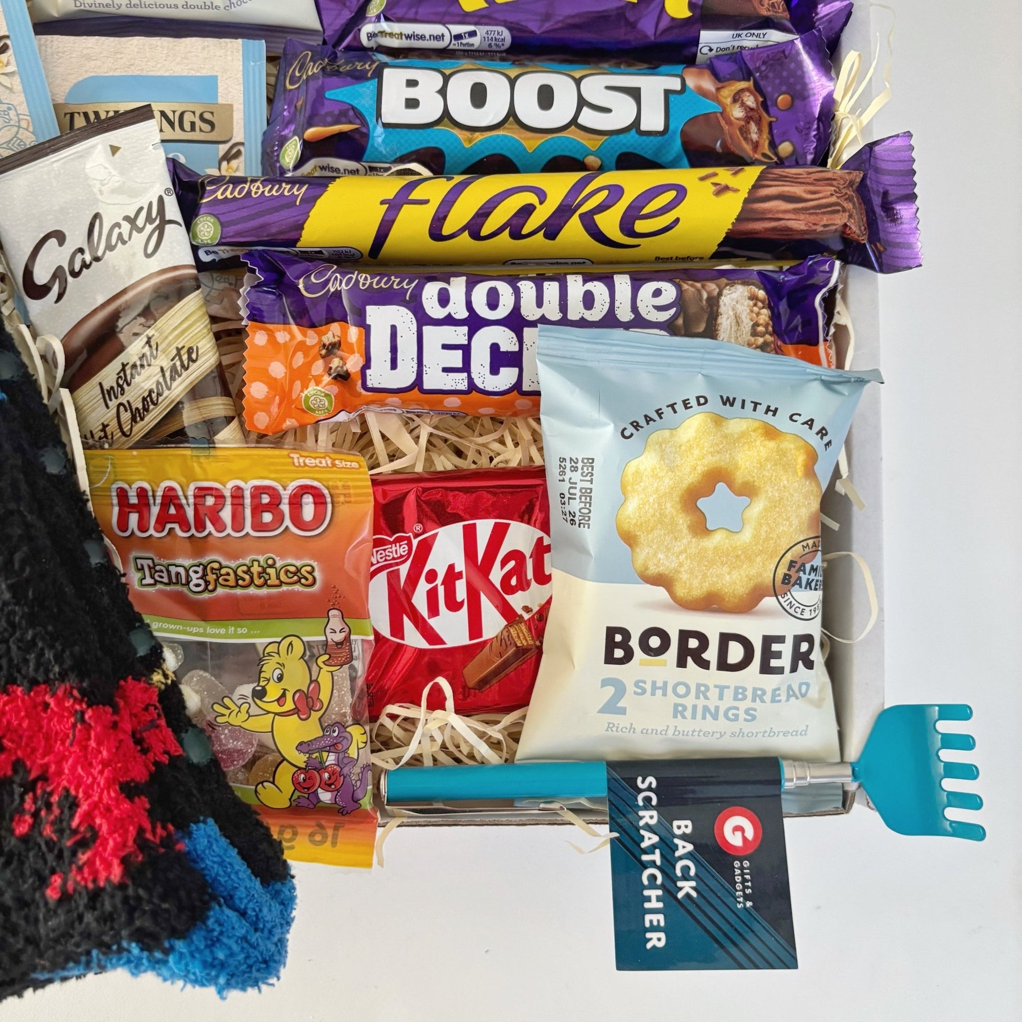 Mens Chocolate Snack Hamper with Socks Hot Chocolate and Biscuits - WahooGifts
