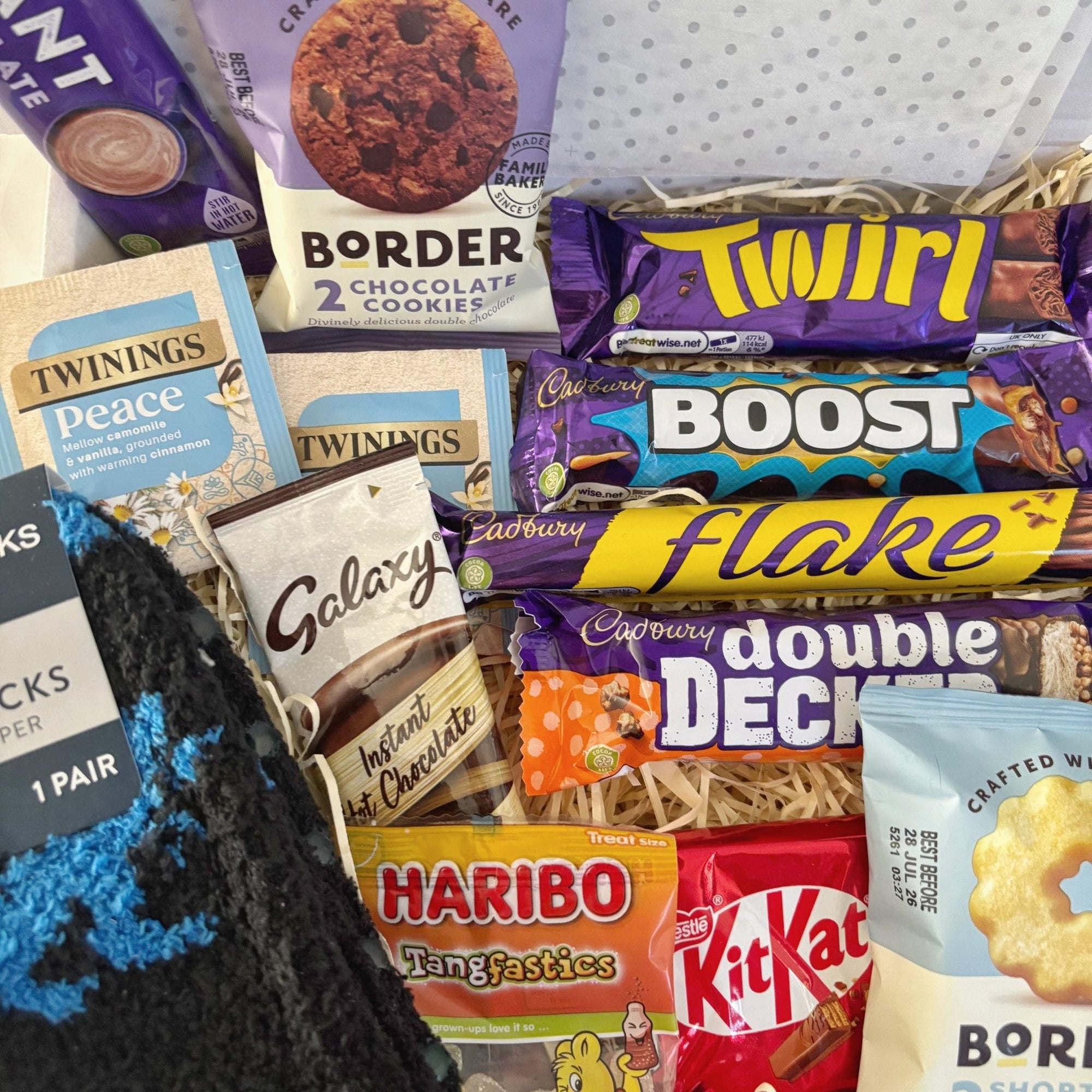 Mens Chocolate Snack Hamper with Socks Hot Chocolate and Biscuits - WahooGifts