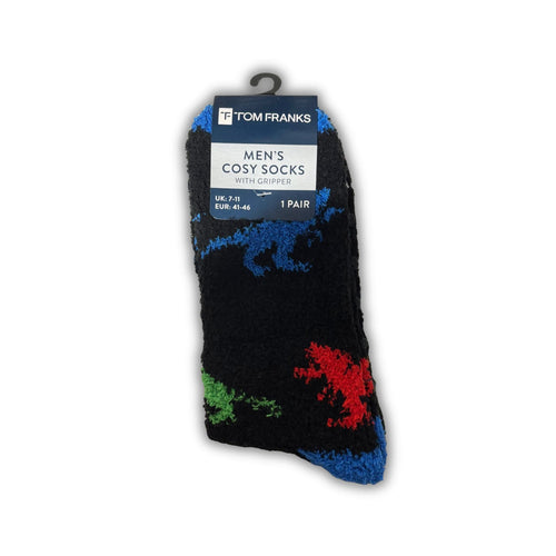Mens Cosy Dinosaur Socks with Grippers Soft Warm Slipper Socks
