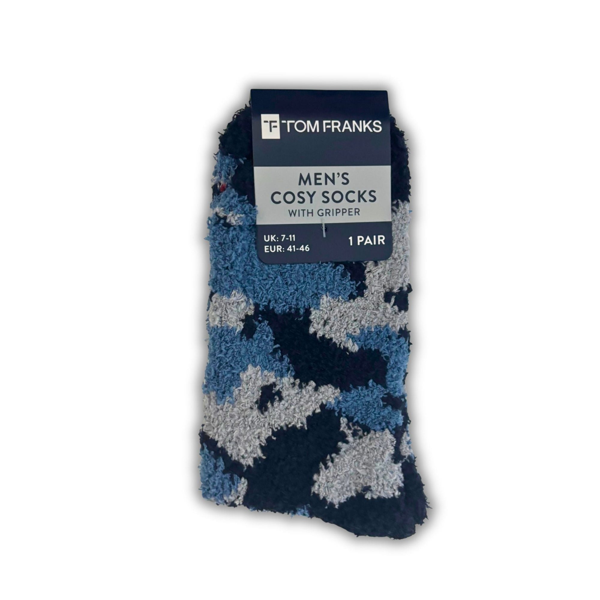 Men's Cosy Gripper Socks – Blue Camouflage Design (UK 7-11) - WahooGifts