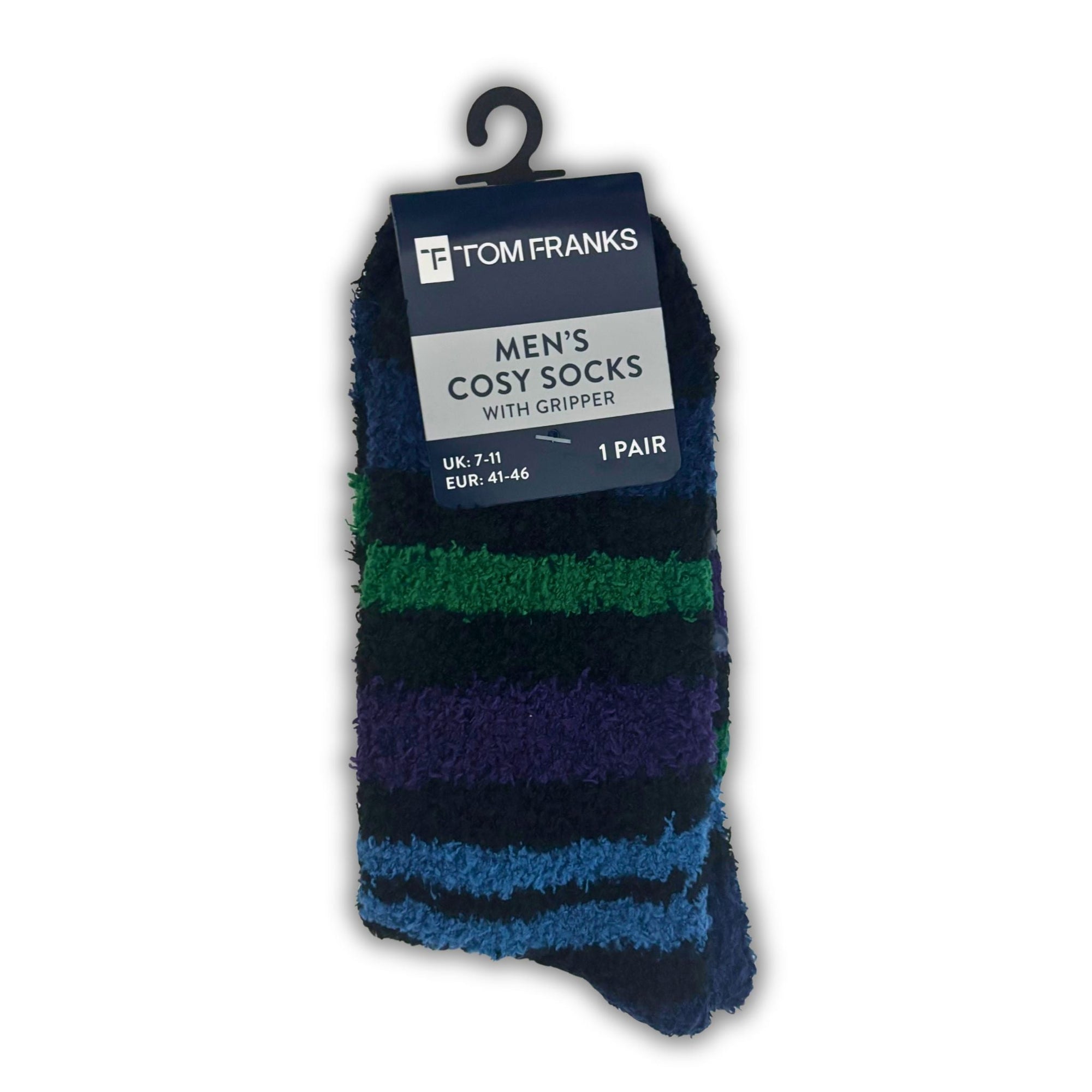 Men's Cosy Gripper Socks – Blue Multi Stripe (UK 7-11) - WahooGifts