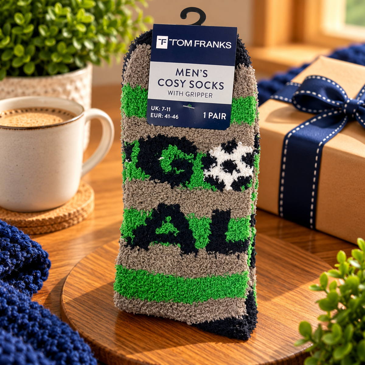 Mens Football Cosy Socks with Grippers Soft Warm Slipper Socks - WahooGifts