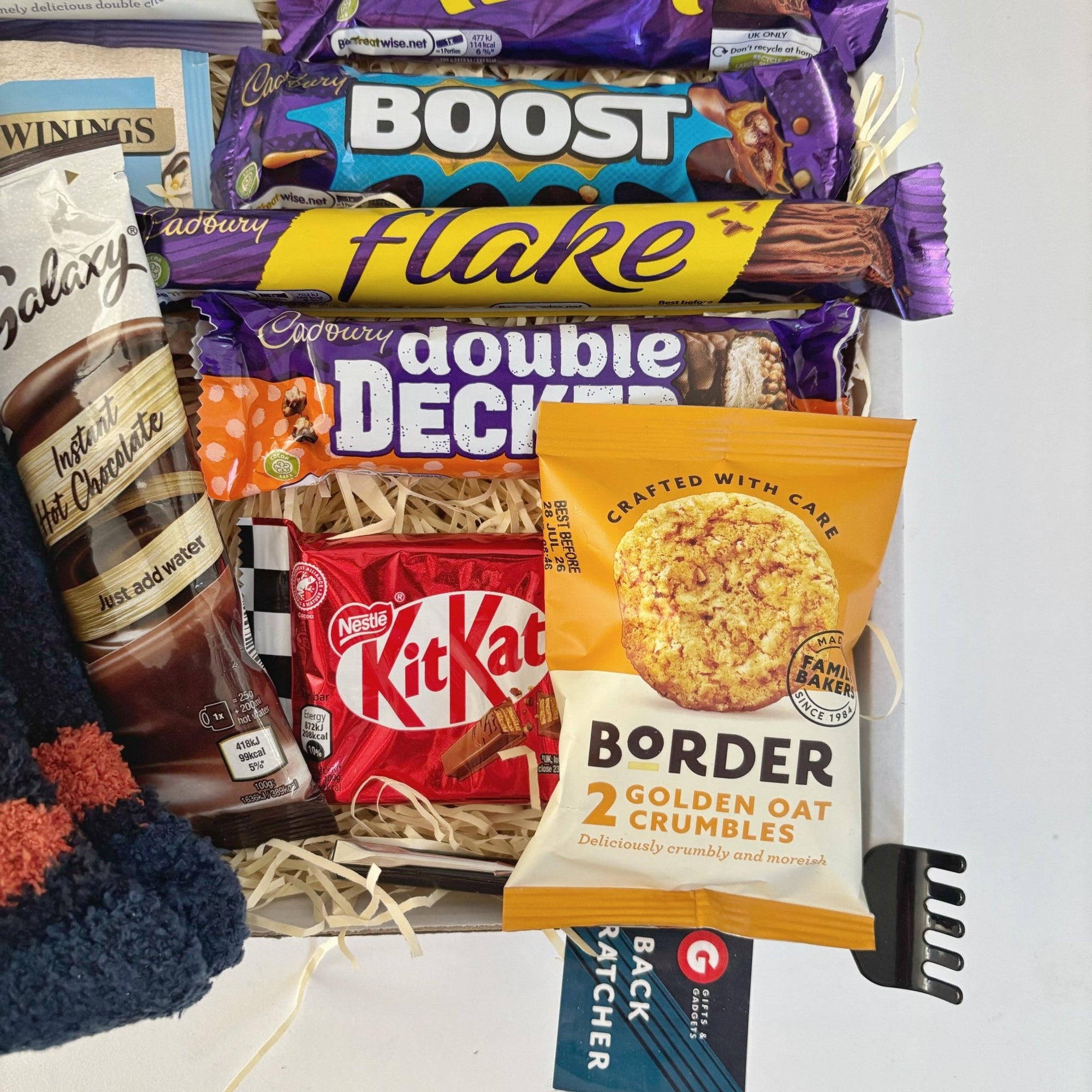 Mens Gift Hamper with Socks Snacks Hot Chocolate and Back Scratcher - WahooGifts