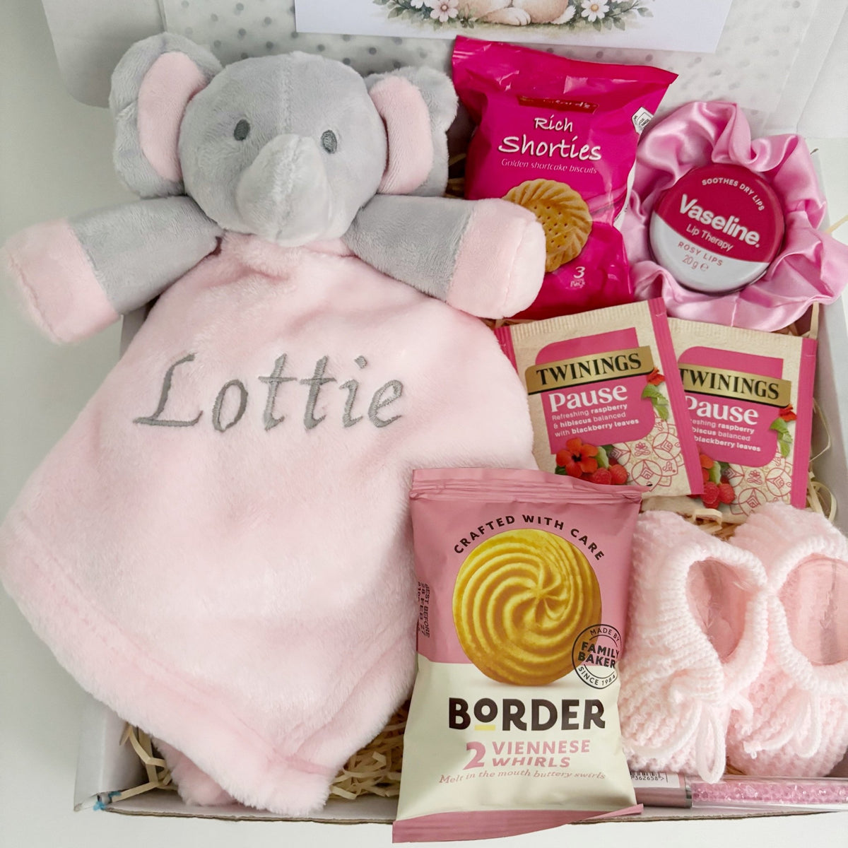 New Mum Hamper – Baby Girl Comforter, Booties & Pamper Treats - WahooGifts