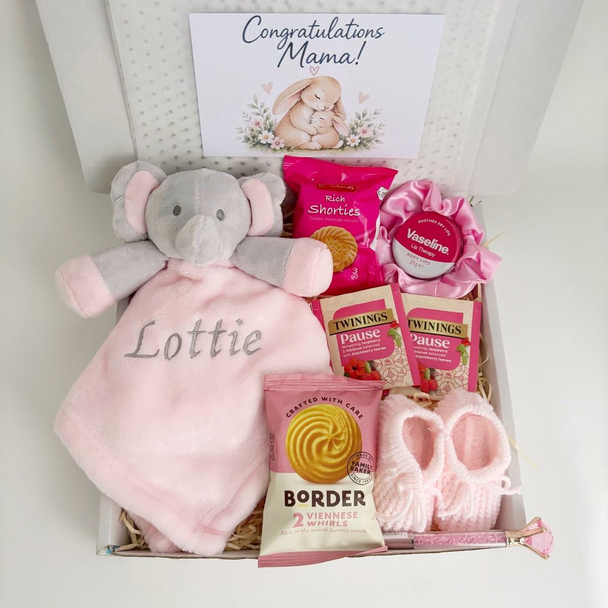 New Mum Hamper – Baby Girl Comforter, Booties & Pamper Treats - WahooGifts