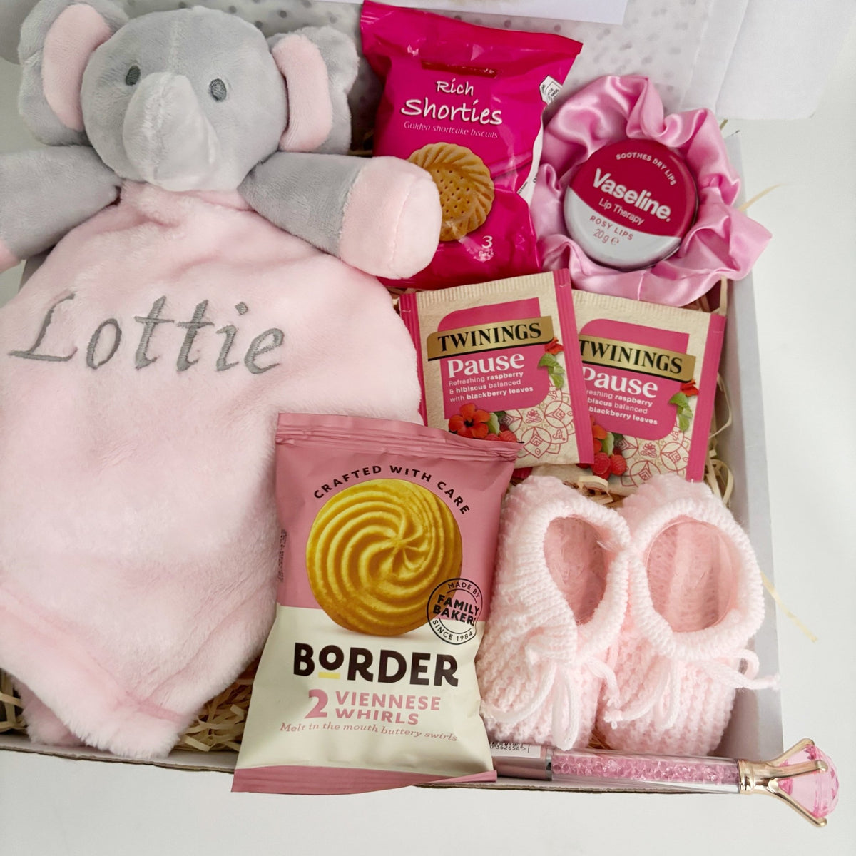 New Mum Hamper – Baby Girl Comforter, Booties & Pamper Treats - WahooGifts