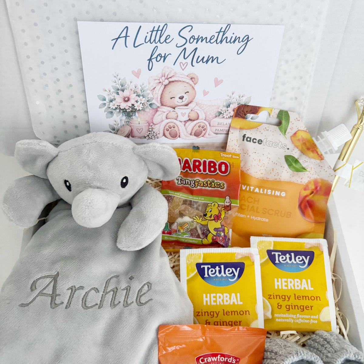 Newborn Gift Basket – Personalised Elephant Comforter & Baby Booties - WahooGifts