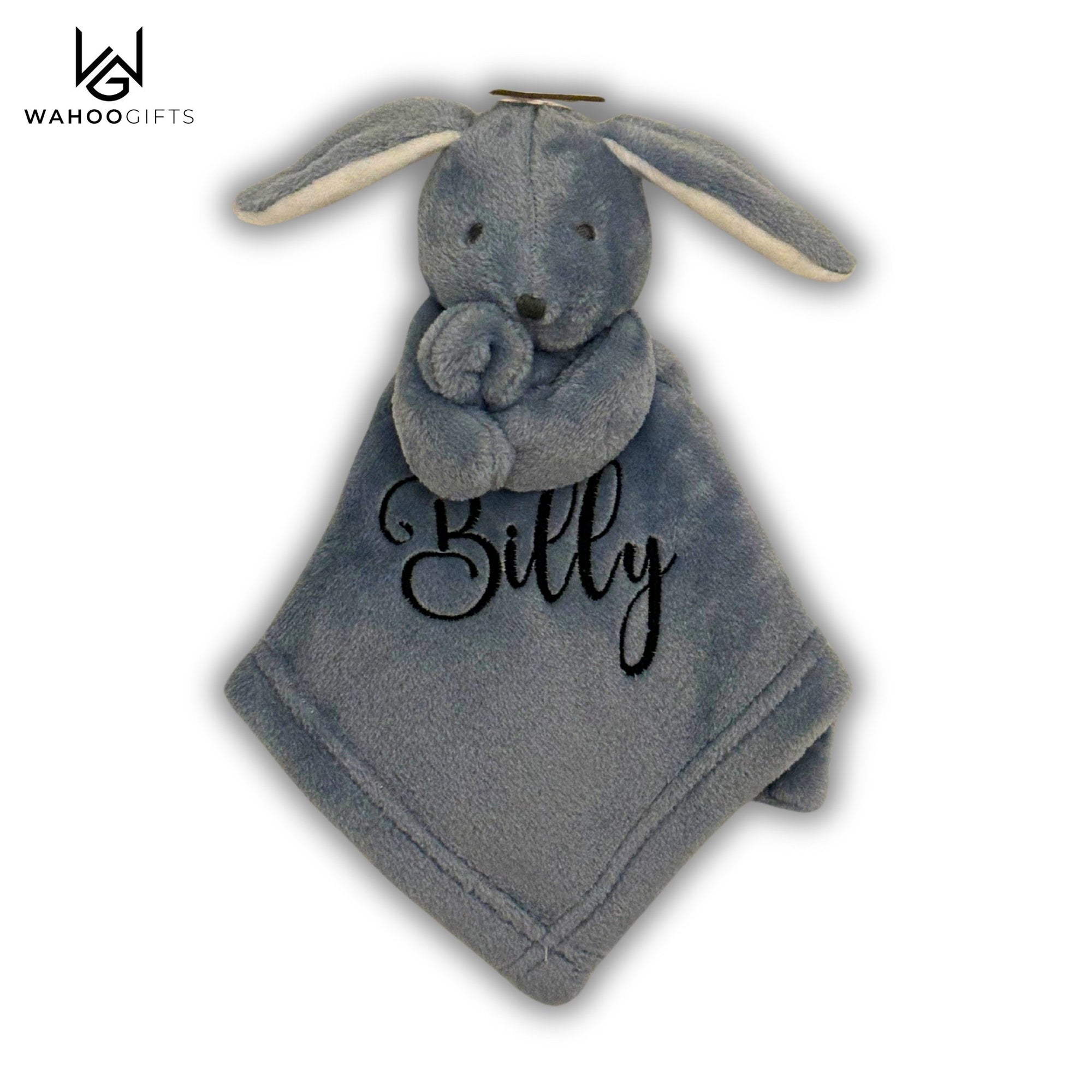 Personalised Baby Boy Comforter - Dusky Blue Rabbit - WahooGifts