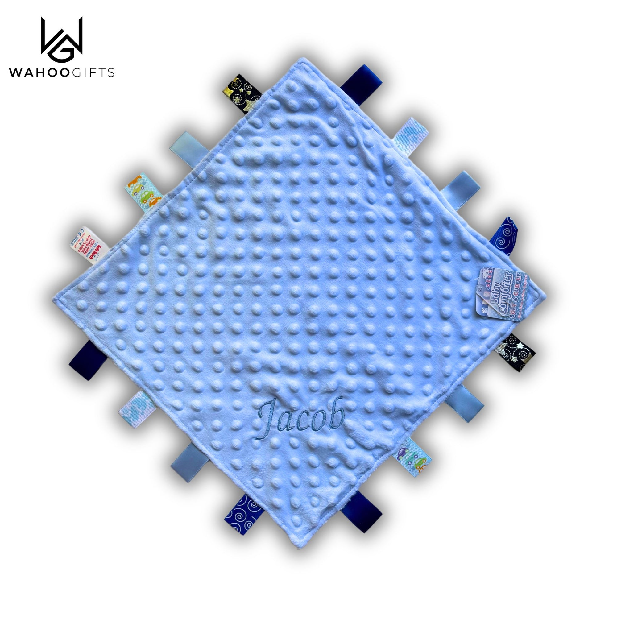 Personalised Baby Boy Taggie Comforter Blanket - WahooGifts