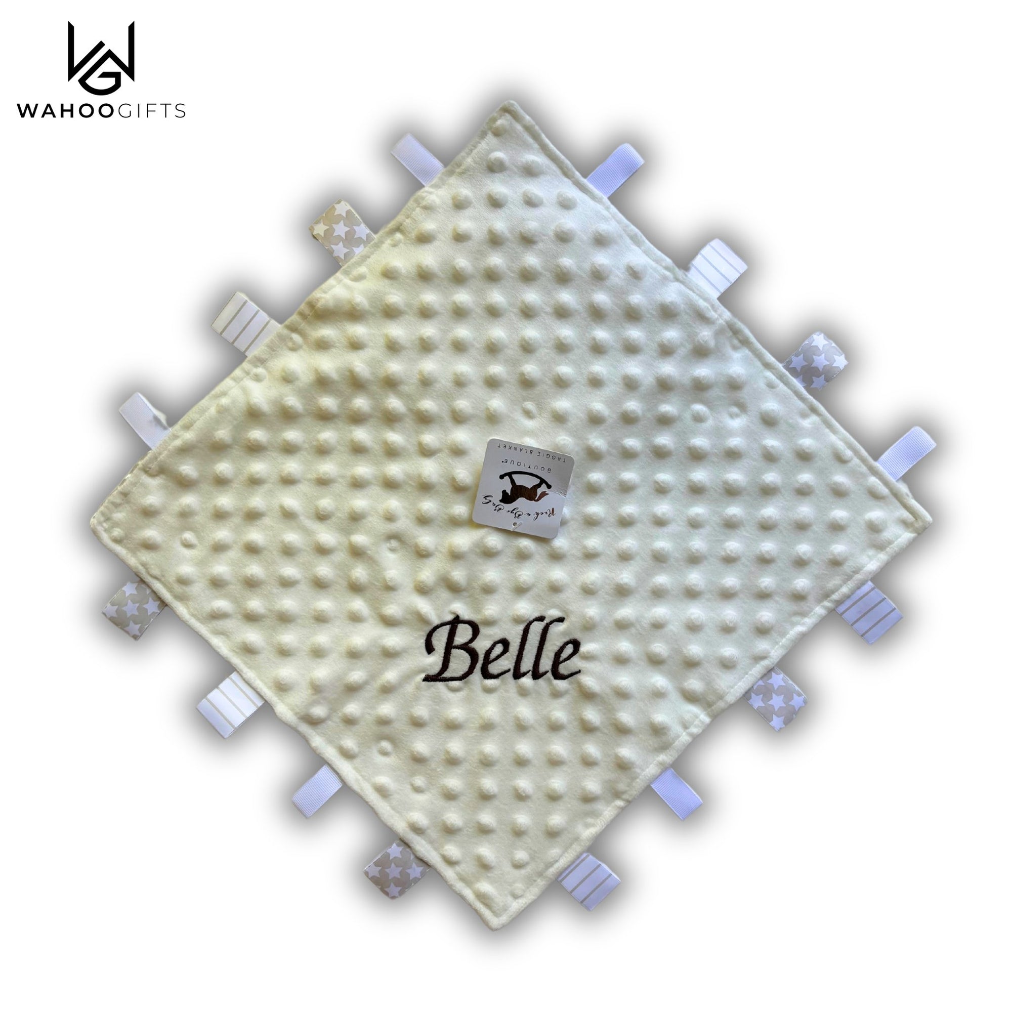 Personalised Baby Cream Taggie Comforter Blanket - WahooGifts