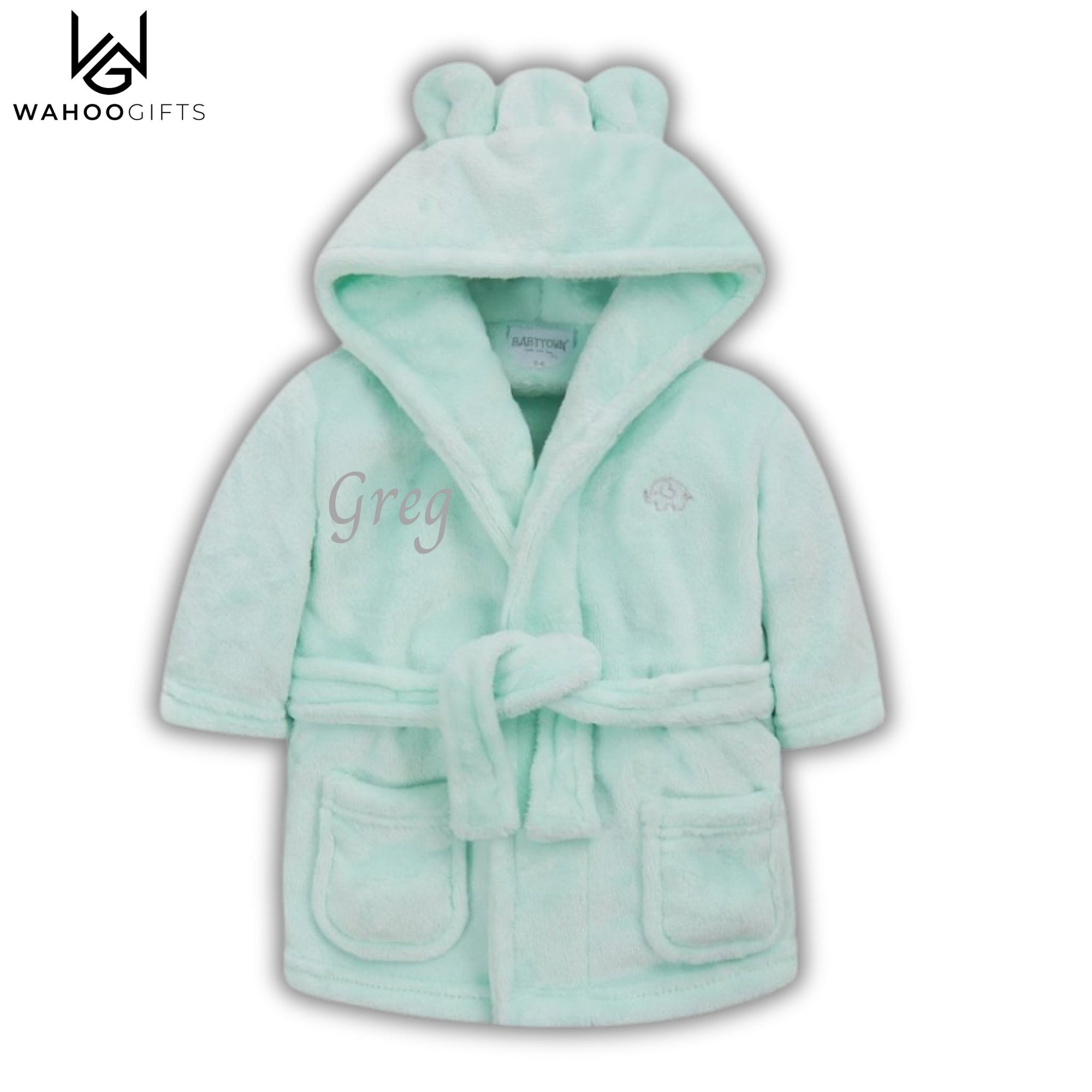 Personalised Baby Gift - Green Baby Dressing Gown - WahooGifts