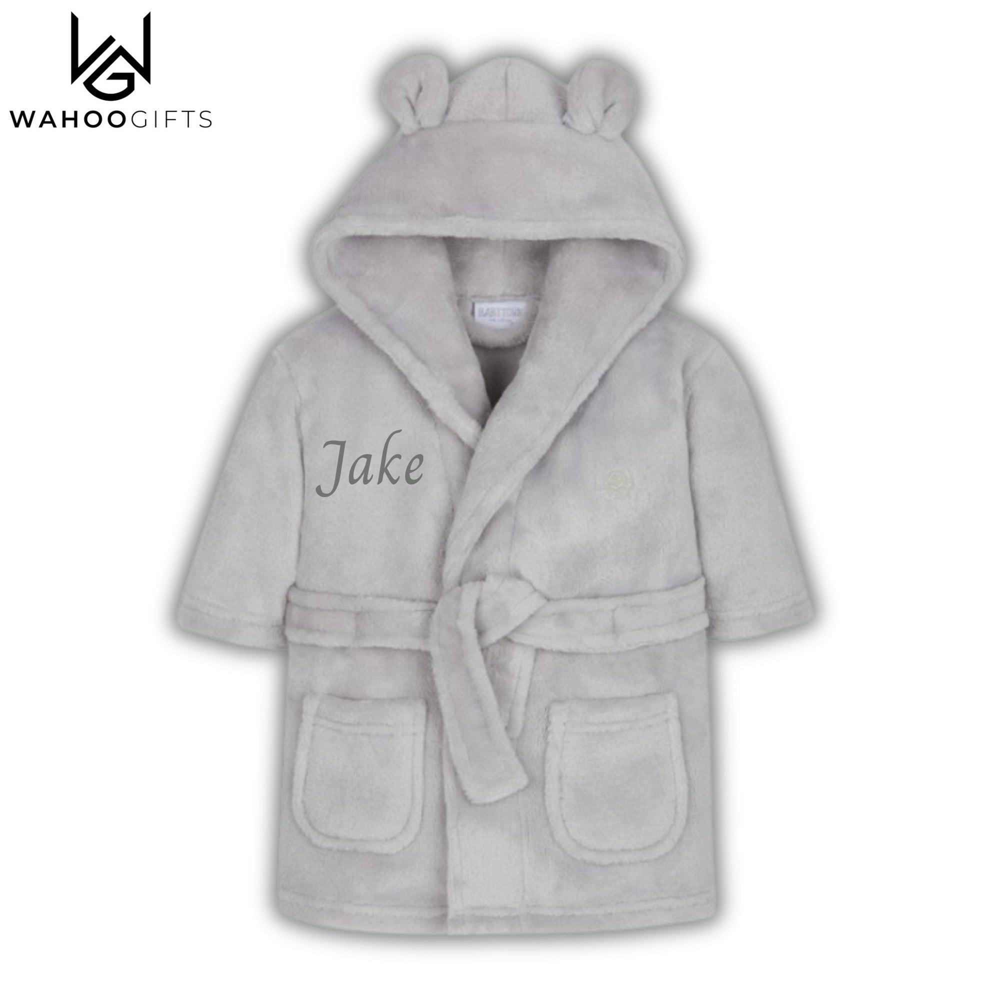 Personalised Baby Gift - Grey Baby Dressing Gown - WahooGifts