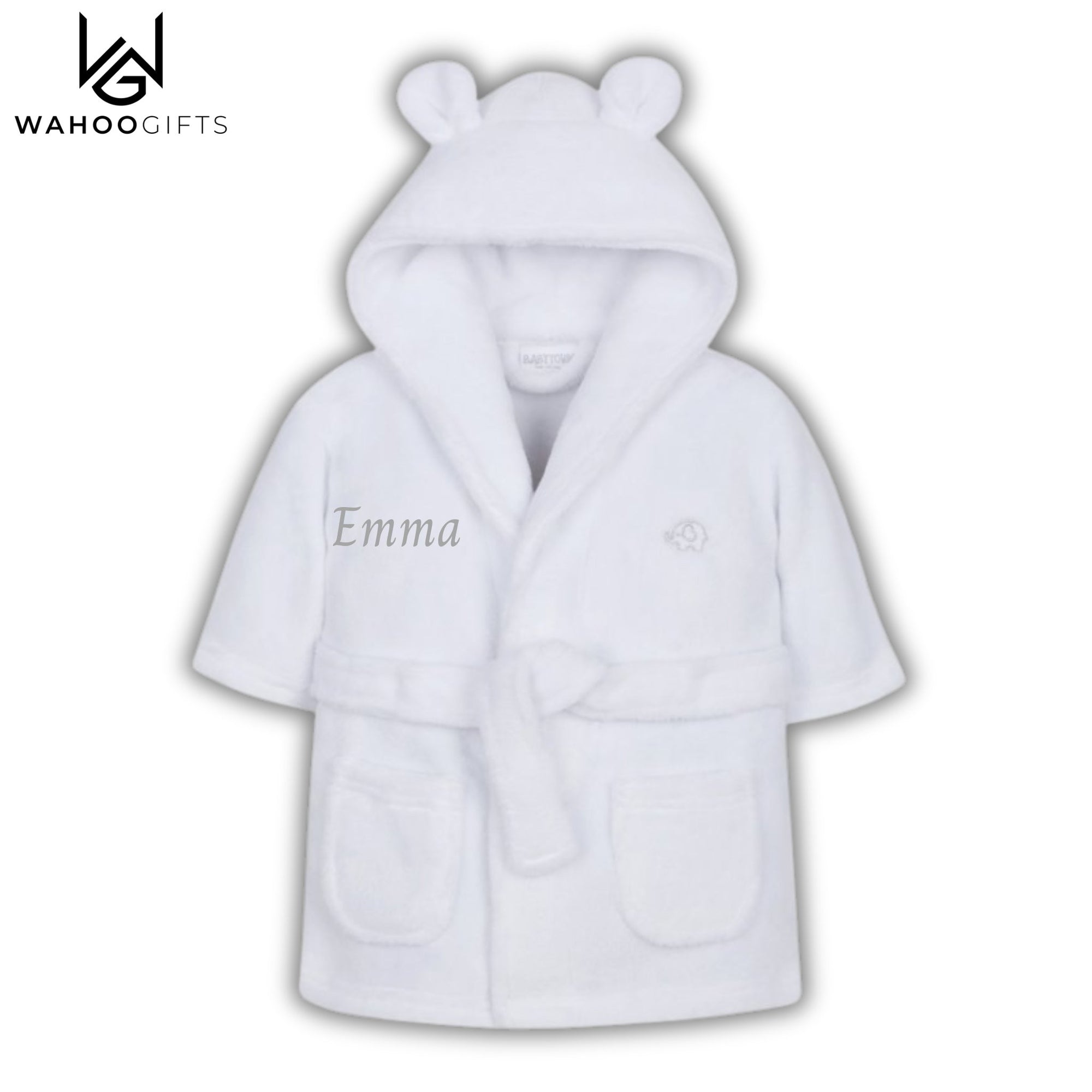 Personalised Baby Gift - White Baby Dressing Gown - WahooGifts