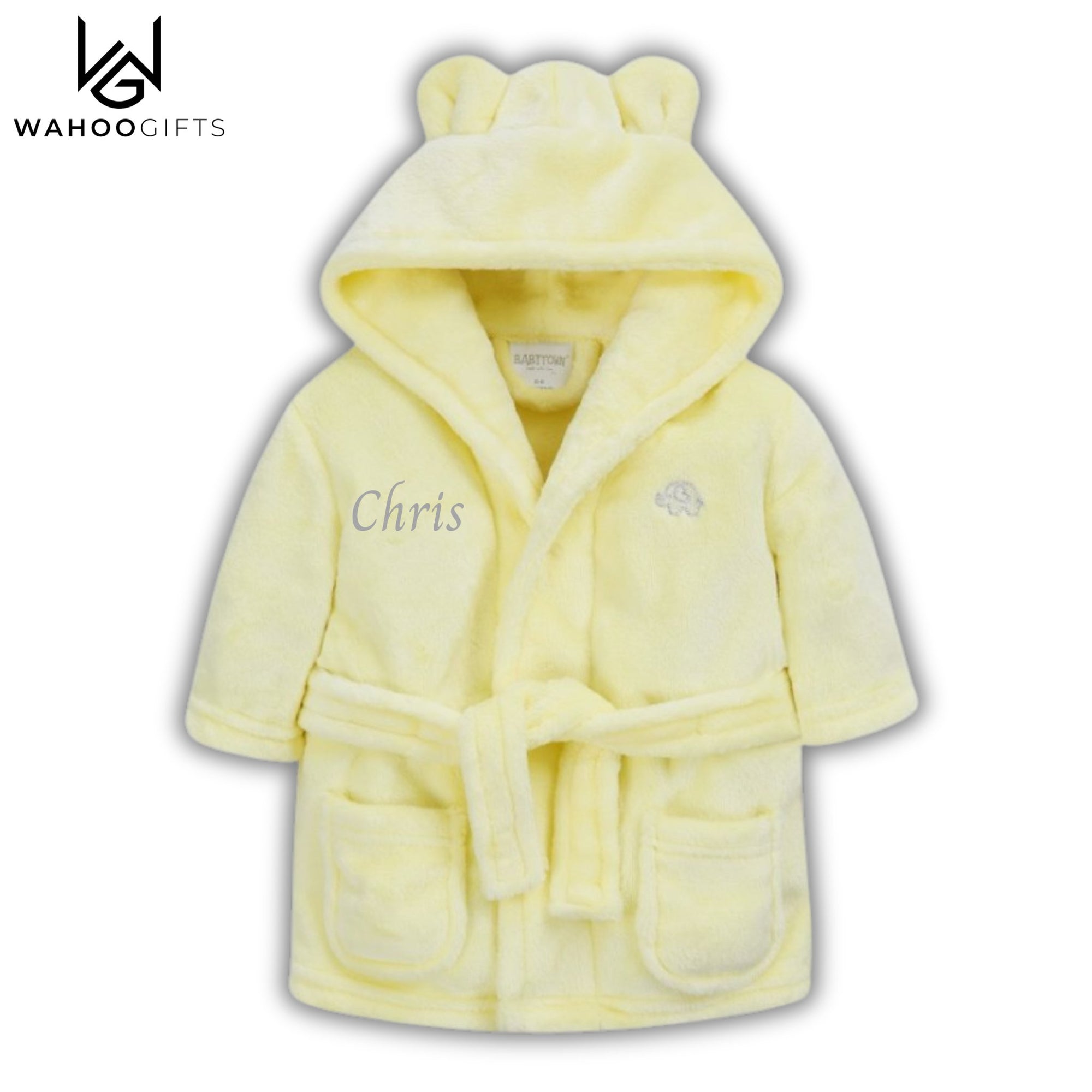 Personalised Baby Gift - Yellow Baby Dressing Gown - WahooGifts