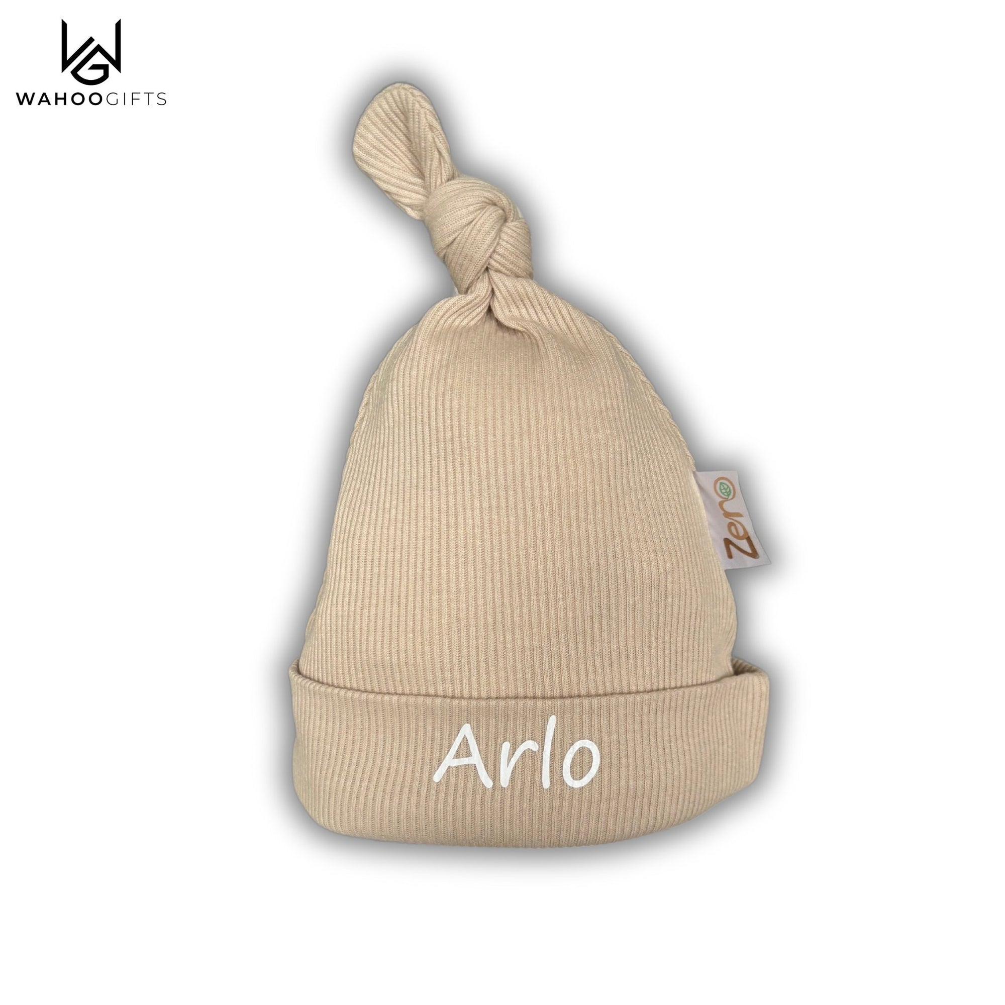 Personalised Beige Knotty Baby Hat - WahooGifts